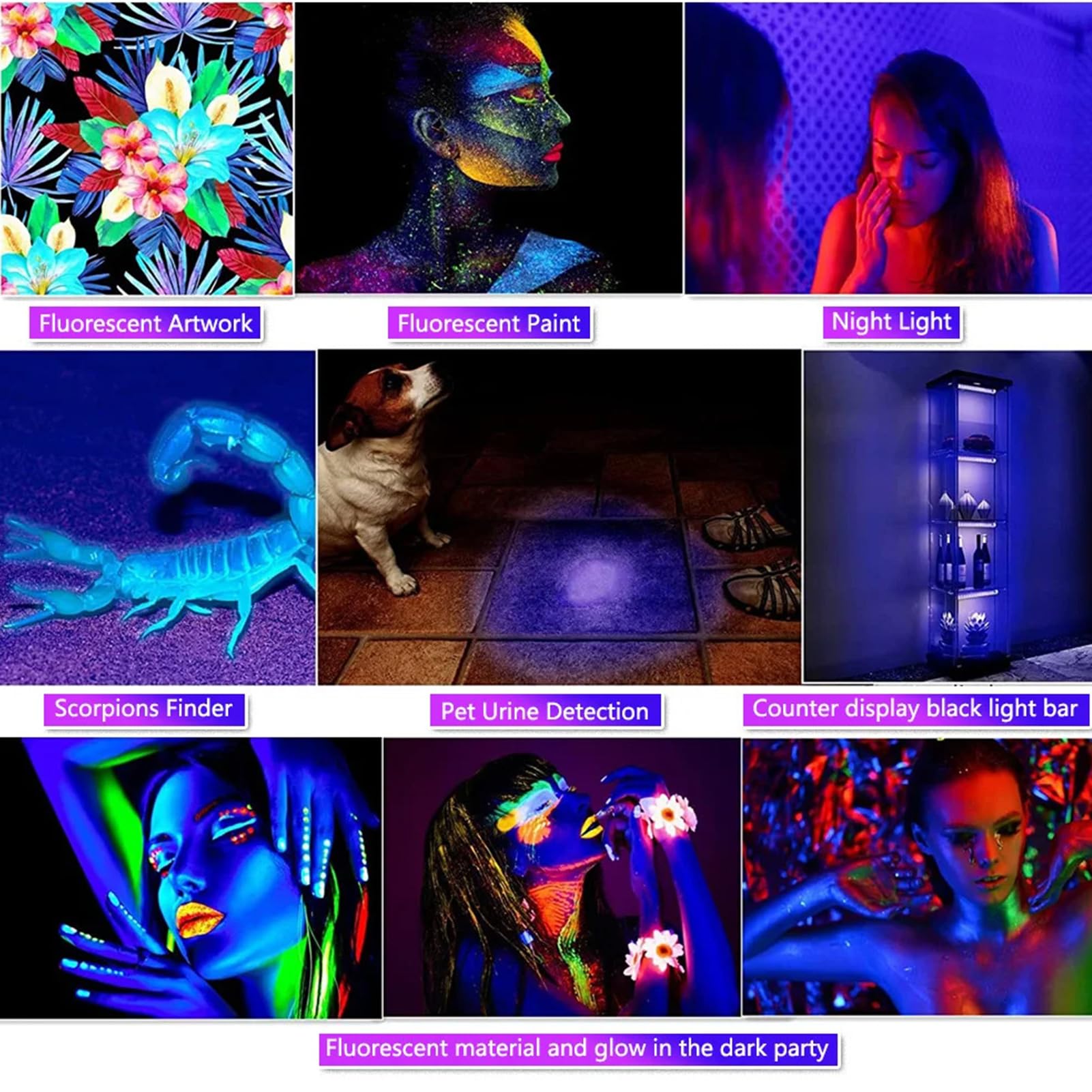 Tira de LED - 2 PCS lámparas de luz negra, tubo de luz ultravioleta ajustable con interruptor, tira de LED ultravioleta para discoteca, iluminación de escenario.