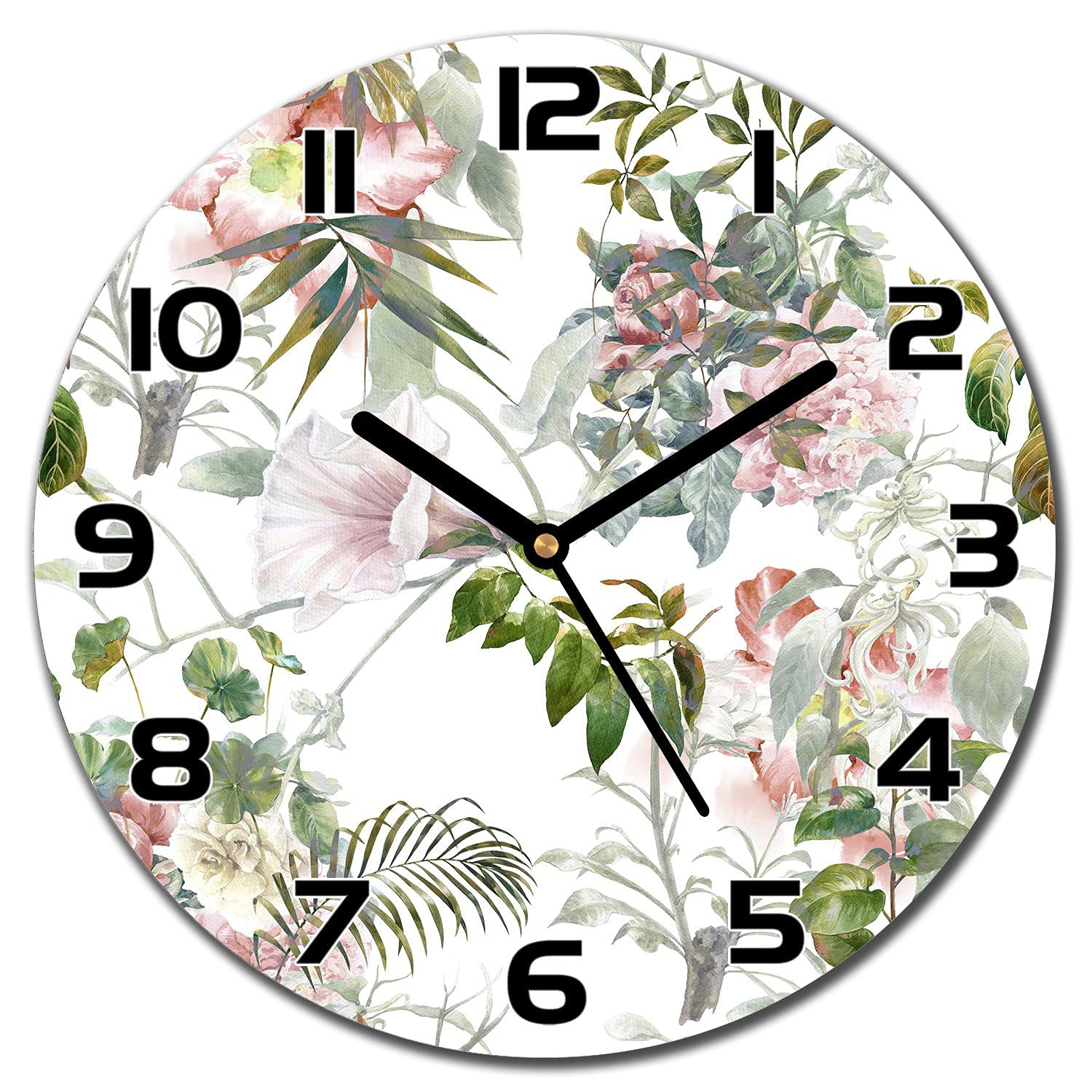 Horloge en verre cuisine et salon aux douces nuances fleurs pastel