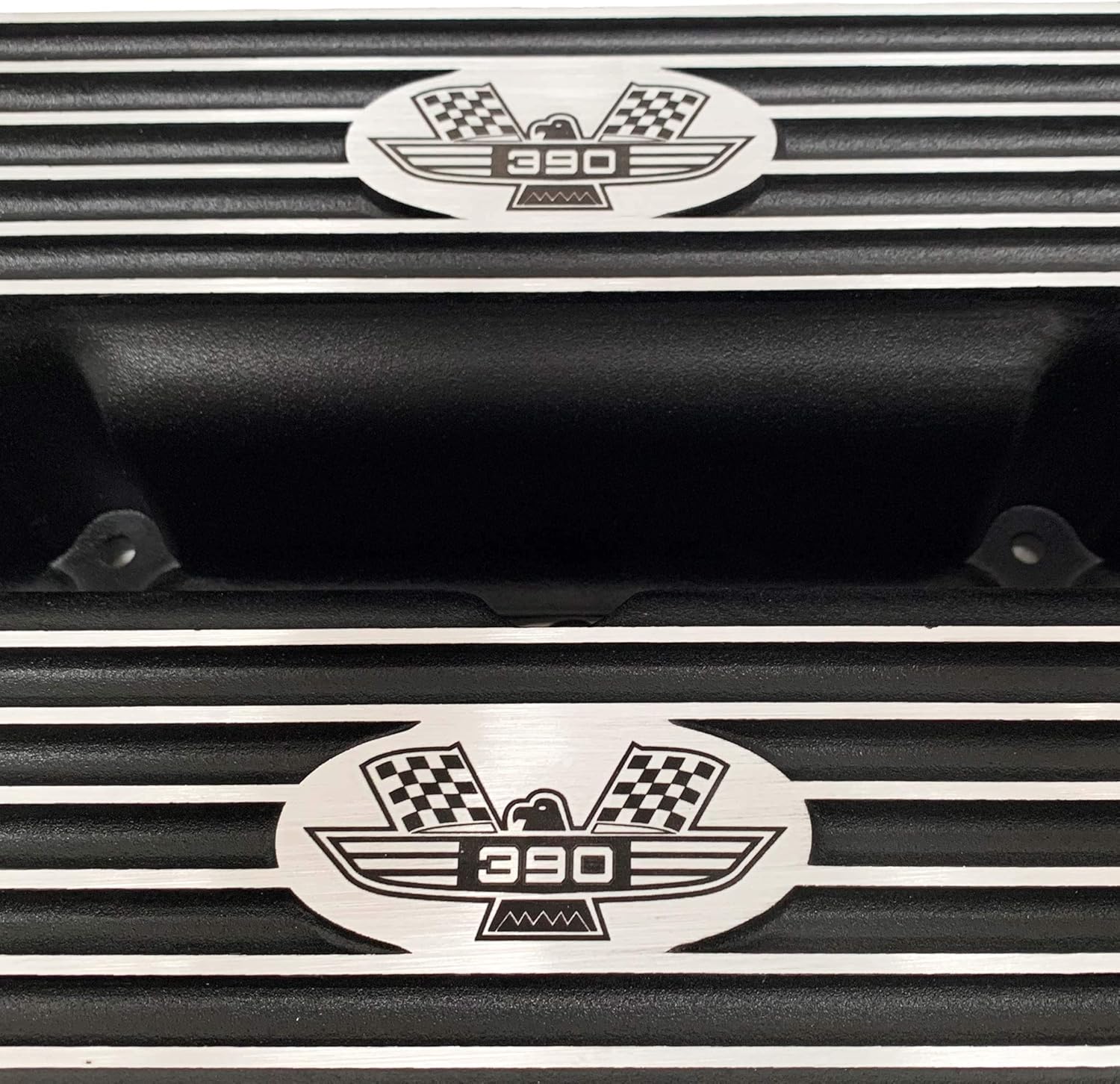 Compatible with Ford FE 390 American Eagle Finned Short Valve Covers - Black