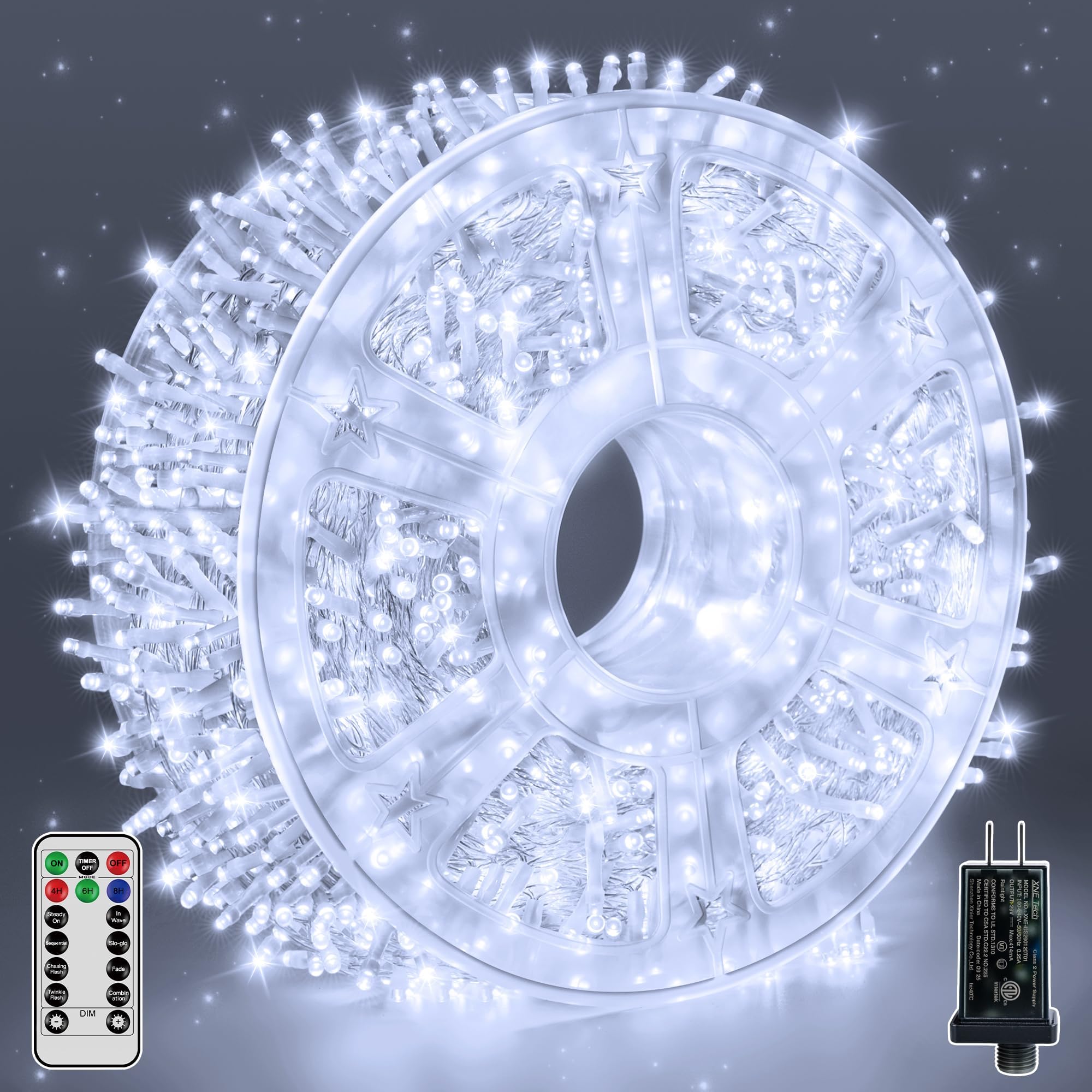 Guhope String Lights 1200LED 196FT, Waterproof Outdoor String Lights with Remote and Timer, 8 Modes Dimmable Fairy Lights for Indoor Outdoor Wedding Party Holiday Decorations (Cool White)