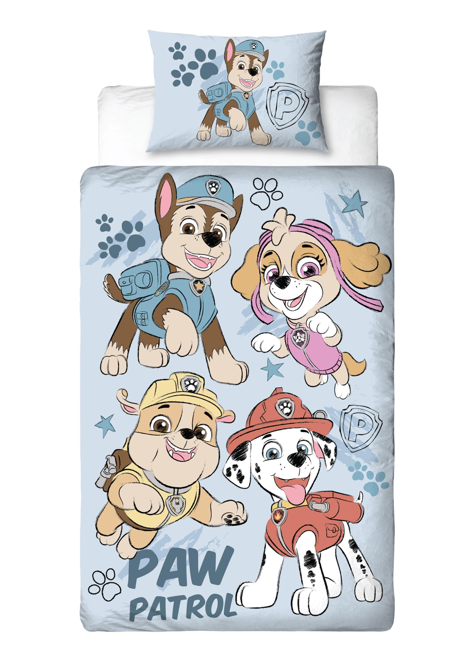 Paw Patrol offiziell Lizenziertes Skizzen-Design Einzelbettwäsche-Set | Wendbares 2-seitiges Hundebettzeug einschließlich passendem Kissenbezug | Perfekt für das Kinderzimmer | Polybaumwolle