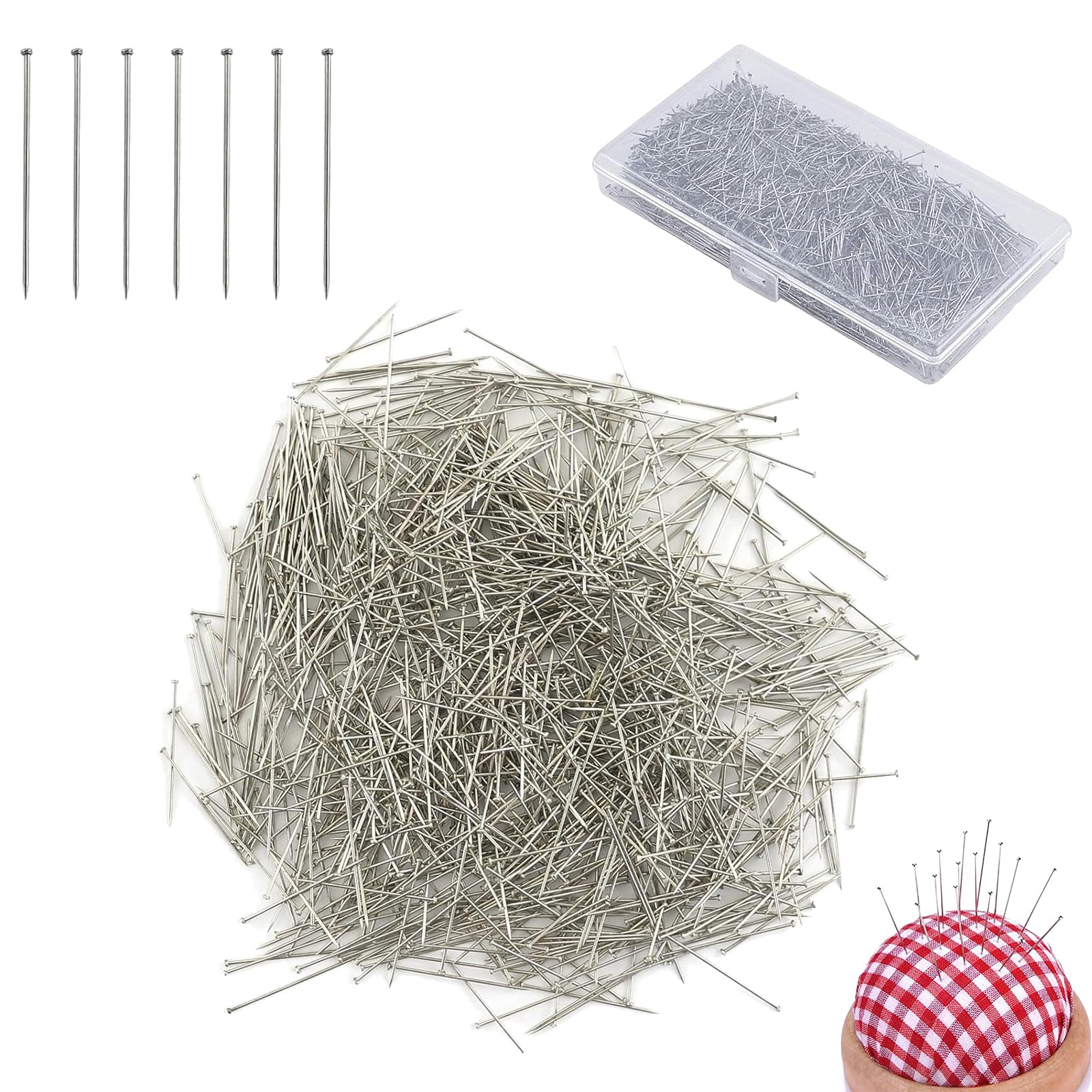1000 PCS Pins Sewing, Sewing Pins Dressmaking, Dressmaking Pin, Dressmaker Pin, for Sewing Fabric Crafting Jewellery Making(Silver 0.6 * 26mm)