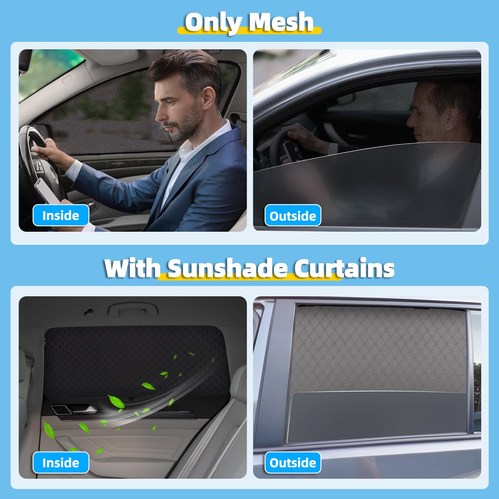 Parasol Coche para VW Passat B8 Variant 2016-2022 Ventanas Lateral 6 Piezas | XCBYT, 2 en 1: Parasol y Mosquitera para Coche, Magnética, Privacidad y Ventilación para Camping y Dormir en Coche, Anti UV