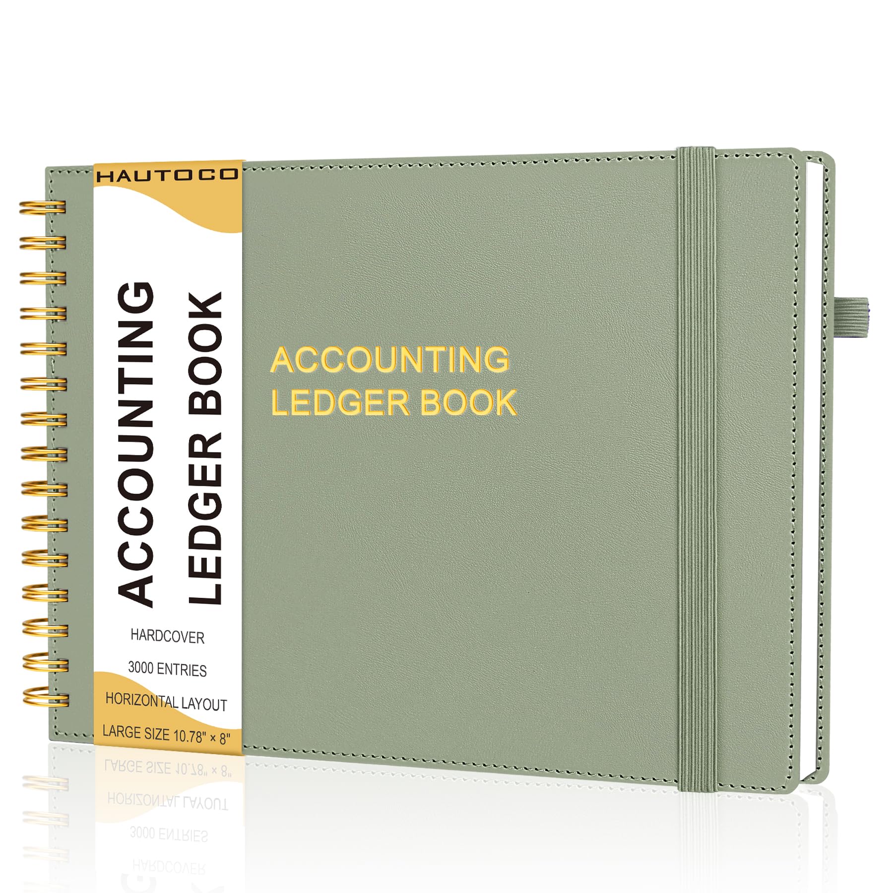 HAUTOCO Hardcover Accounting Ledger Book for Small Business Bookkeeping Horizontal Money Expense Tracker Notebook with 2 Storage Pouch, Personal