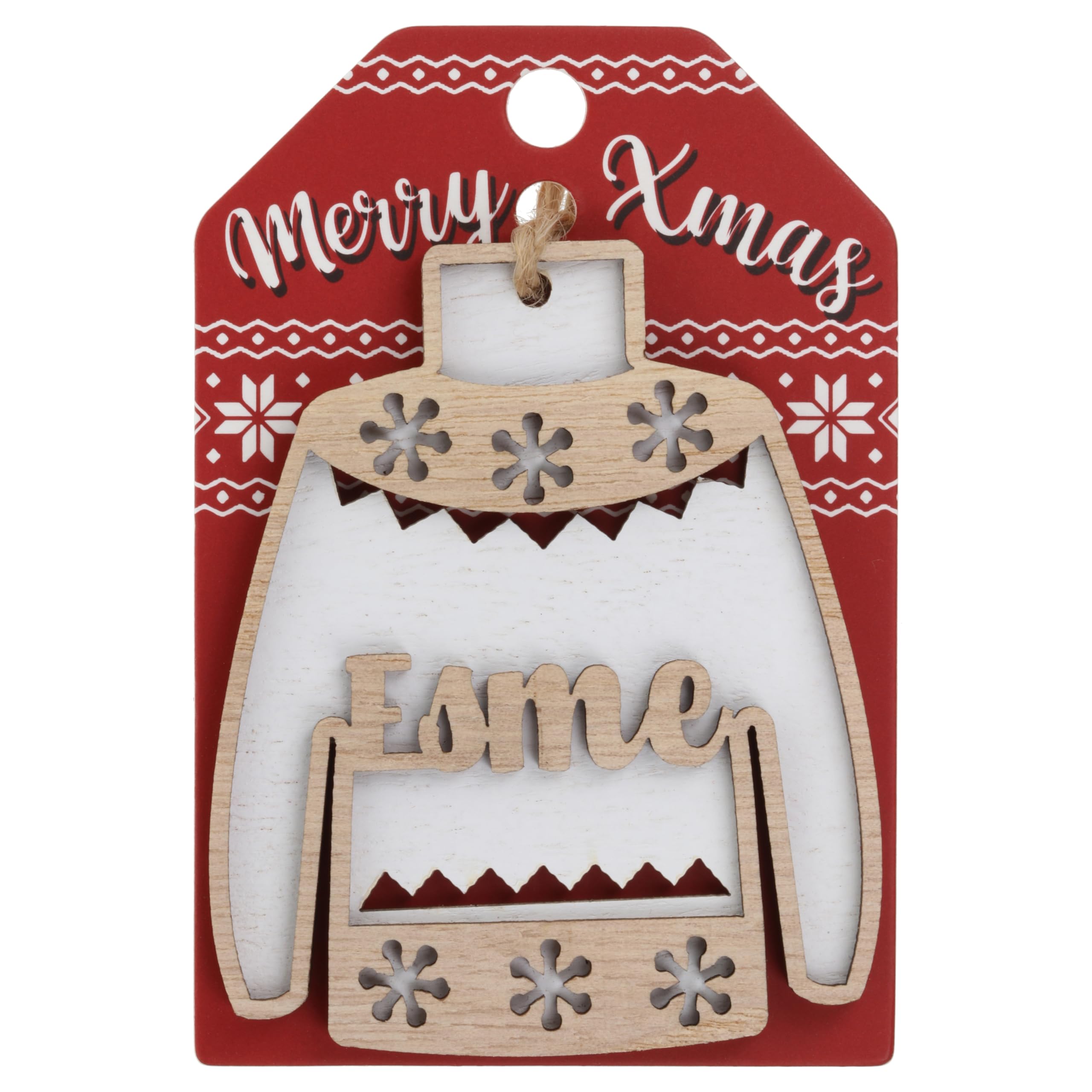 Esme Name Christmas Jumper Wooden Tree Decoration Personalised Bauble Xmas White