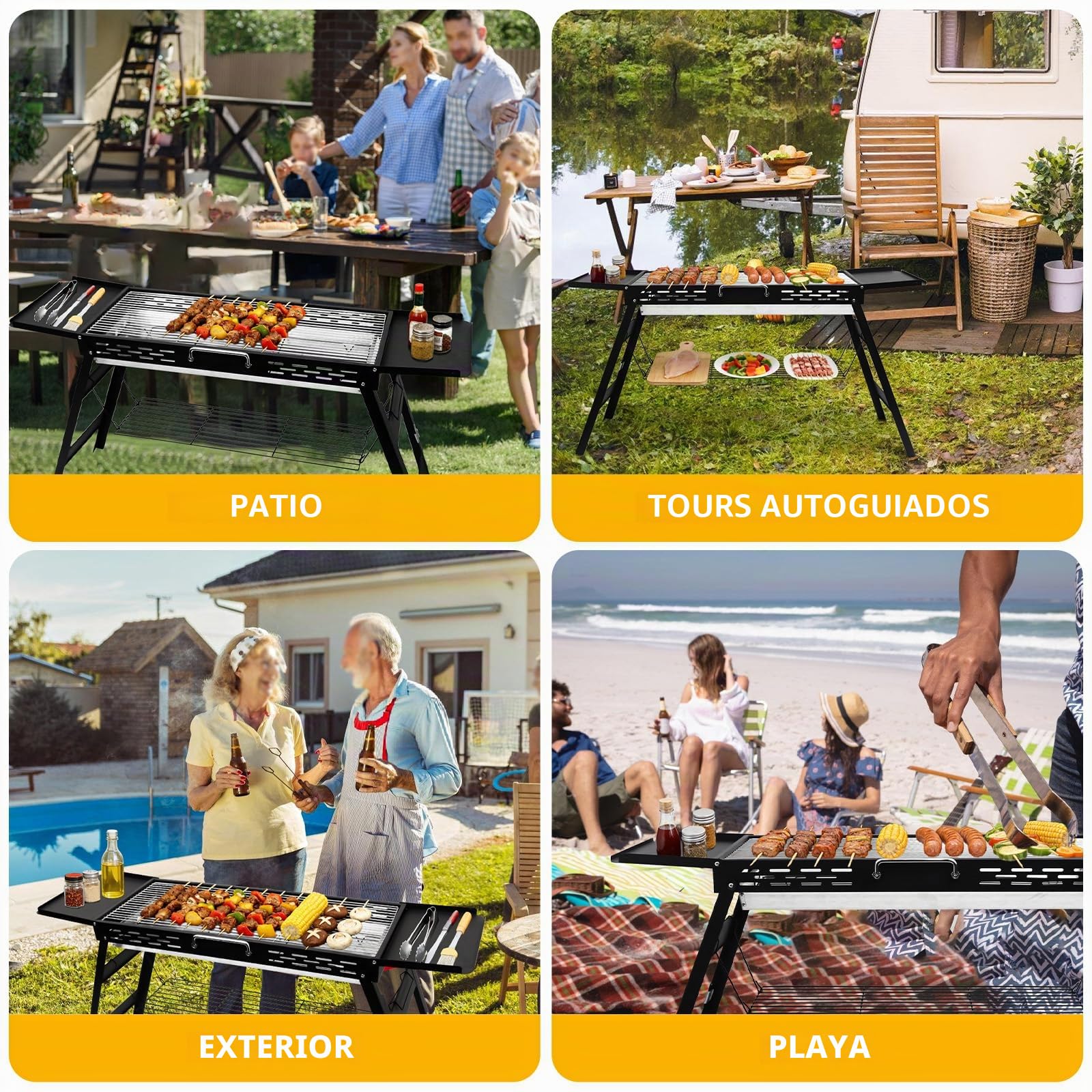 Barbacoa de carbón vegetal plegable barbacoa portátil carbón vegetal plegable barbacoa de jardín para aventuras al aire libre, picnics y camping, superficie de la parrilla 75 x 29,5 cm