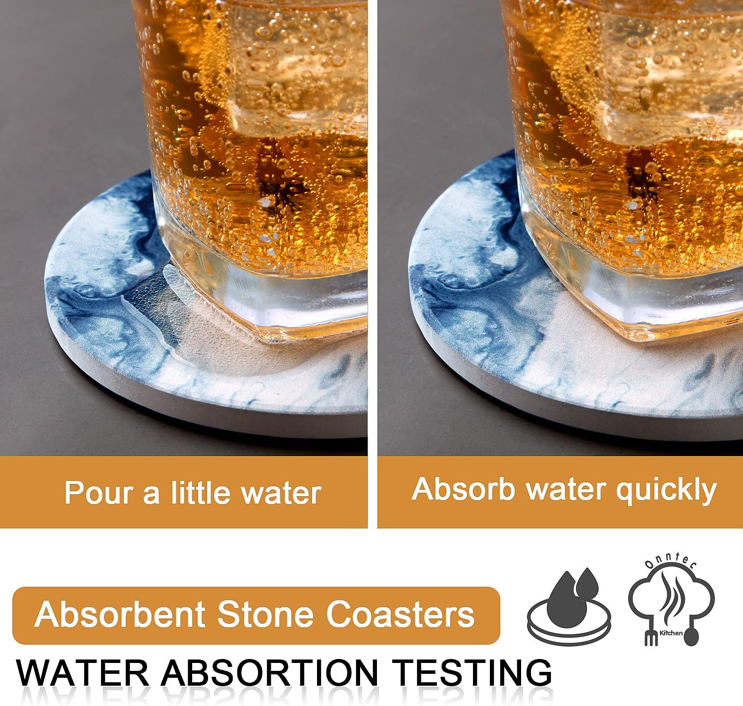 Blue Coasters for Drinks Marble Style,Absorbent Ceramic Coaster with Metal Holder Stand,House Warming Gifts Decor Set of 6 with Cork Base for Wooden Table - Image 2