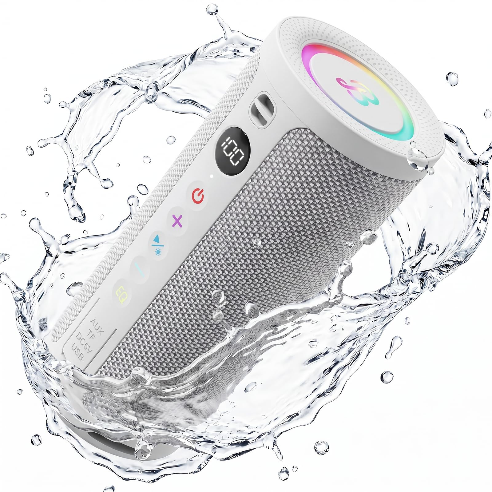 BassBloom Roar 3 Portable Bluetooth Speaker,20W Powerful Sound with Deep Bass,IPX6 Waterproof,24H Playtime,Bluetooth 5.4,RGB Lights,Wireless TWS Pairing (White)