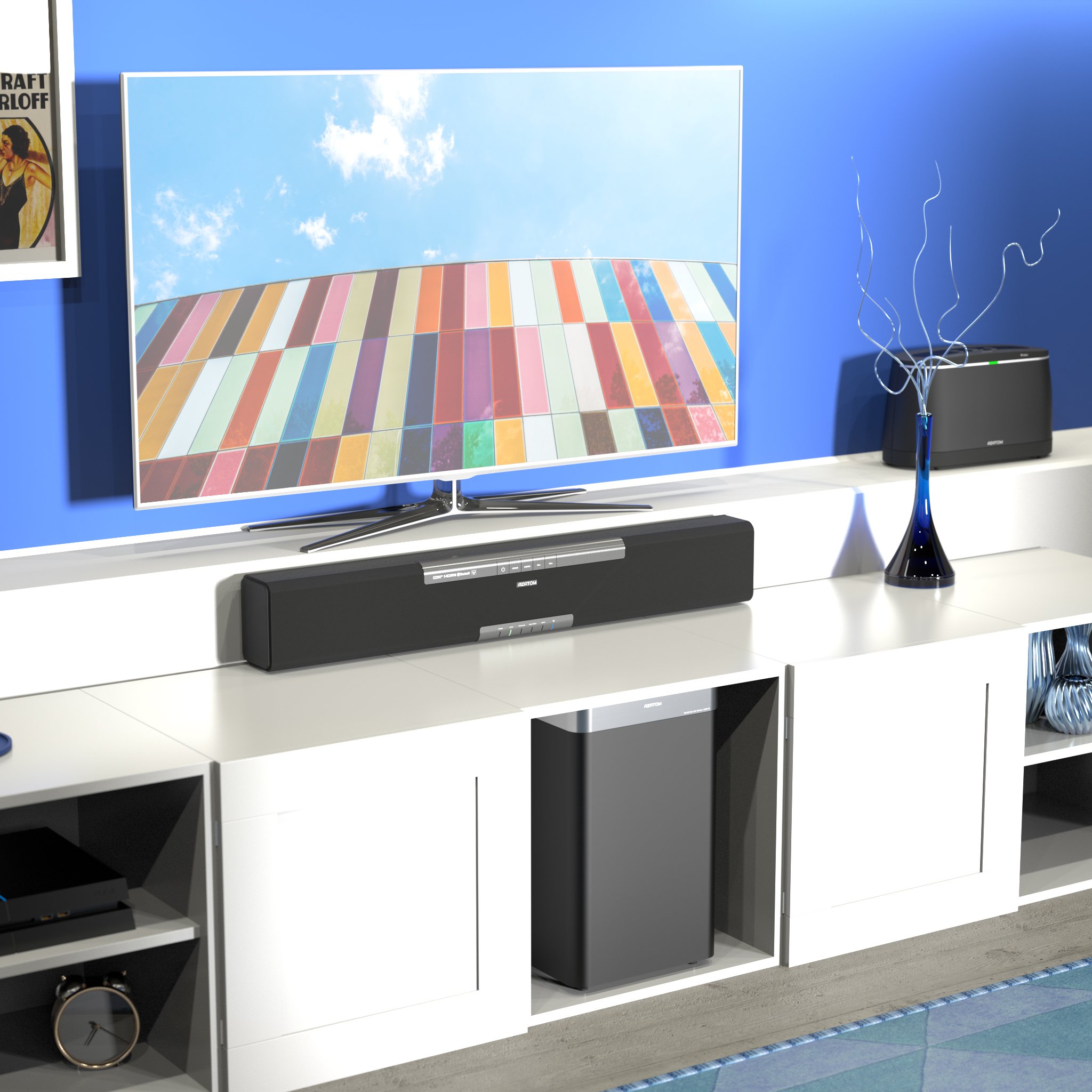 AZATOM Stealth Bar AZHD1 is the ultimate Soundbar and HiFi speaker. 3 x HDMI Inputs including