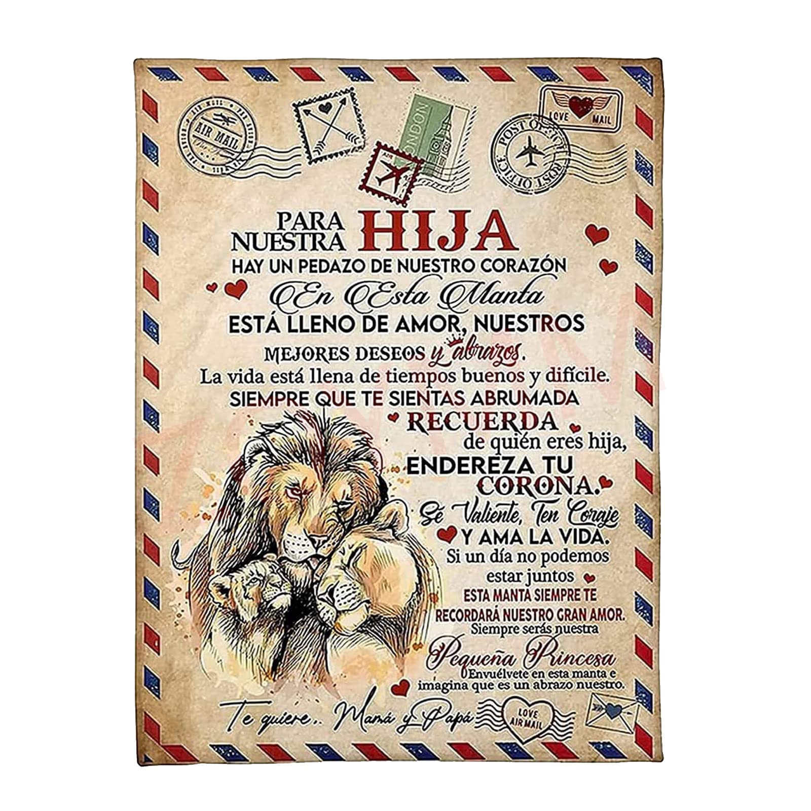 Manta De Franela para Mi Hija, De Mamá y Papá, Estilo Sobre con Carta Mensaje Bendición, Personalizada Suave, Regalo De Cumpleaños, Navidad, Padres A Hija, 150*220CM