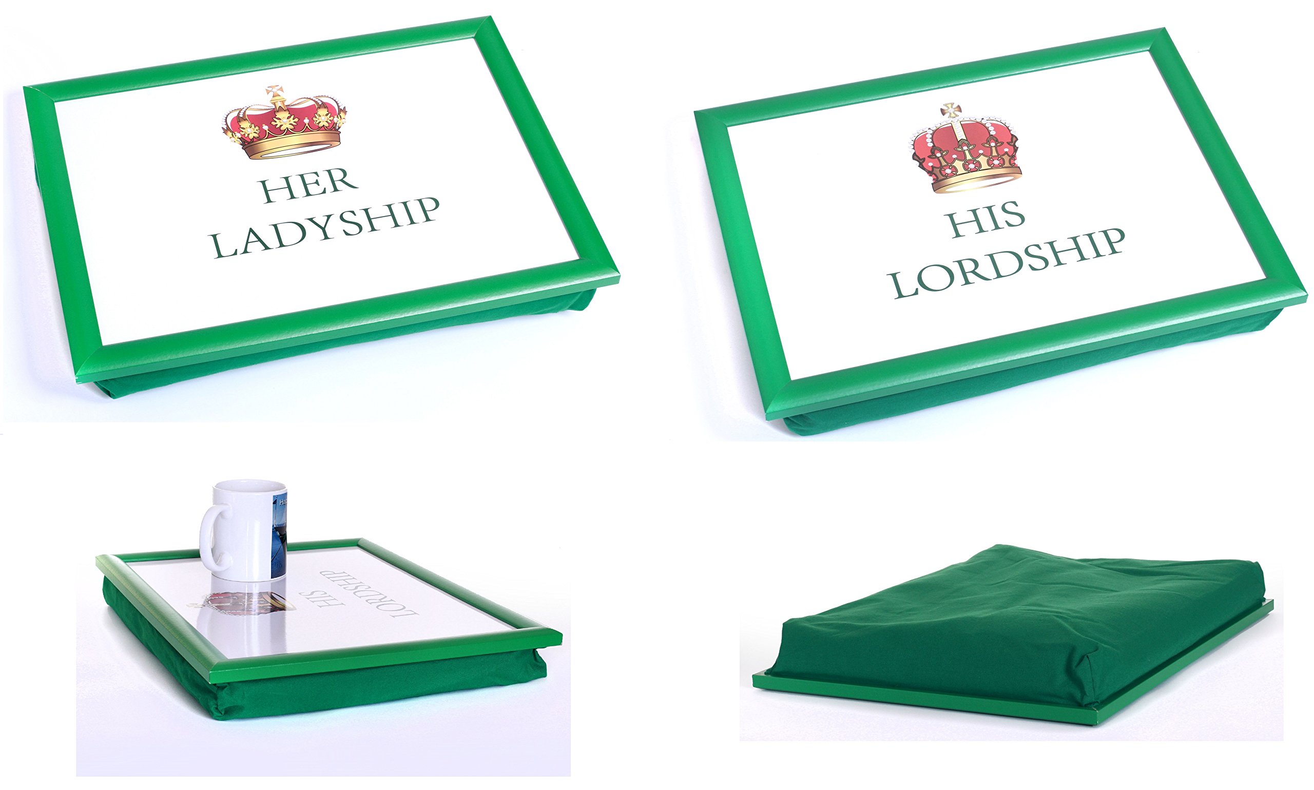 Lap Tray Serving Bean Bag TV Bed Soft Cushion Padded His Lordship & Her Ladyship (Set of 2)