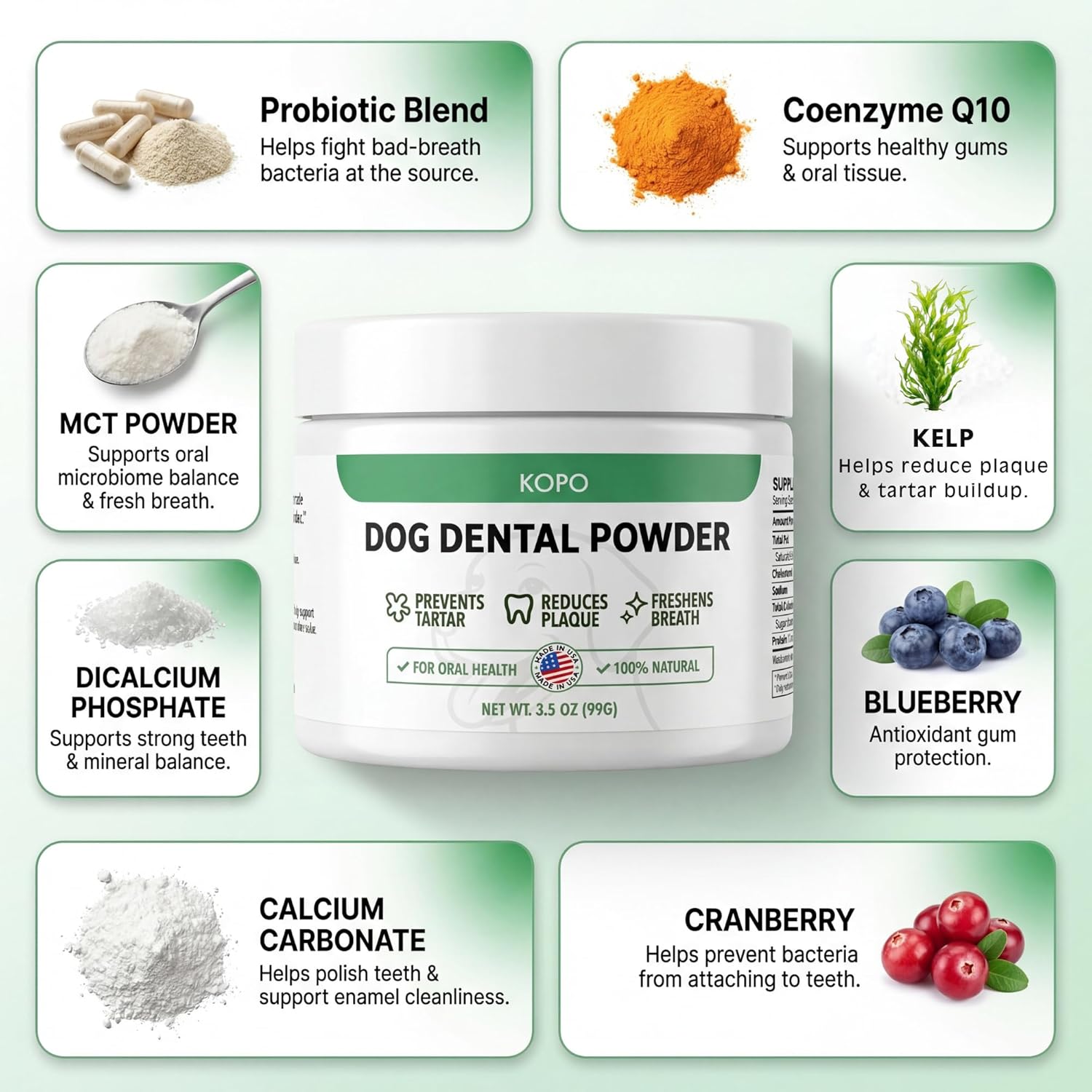 KOPO Dog Dental Powder | Dog Oral Care Supplement | Supports Fresh Breath & Gum Health | Helps Reduce Plaque & Tartar Buildup | Beef Liver Flavor | All Breeds & Sizes | 99 Scoops