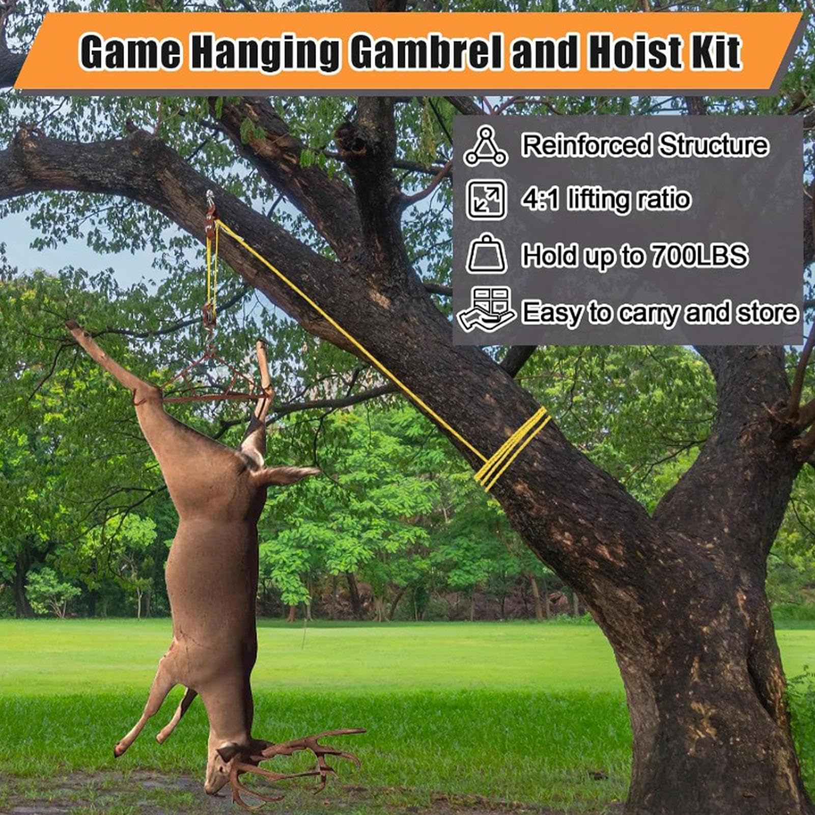 Polipasto Gambrel para Colgar Ciervos | Kit de Caza con Polea