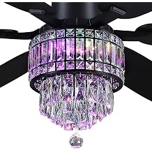 Kviflon 52 Inch RGB Chandelier Ceiling Fans with Lights Crystal Fandelier