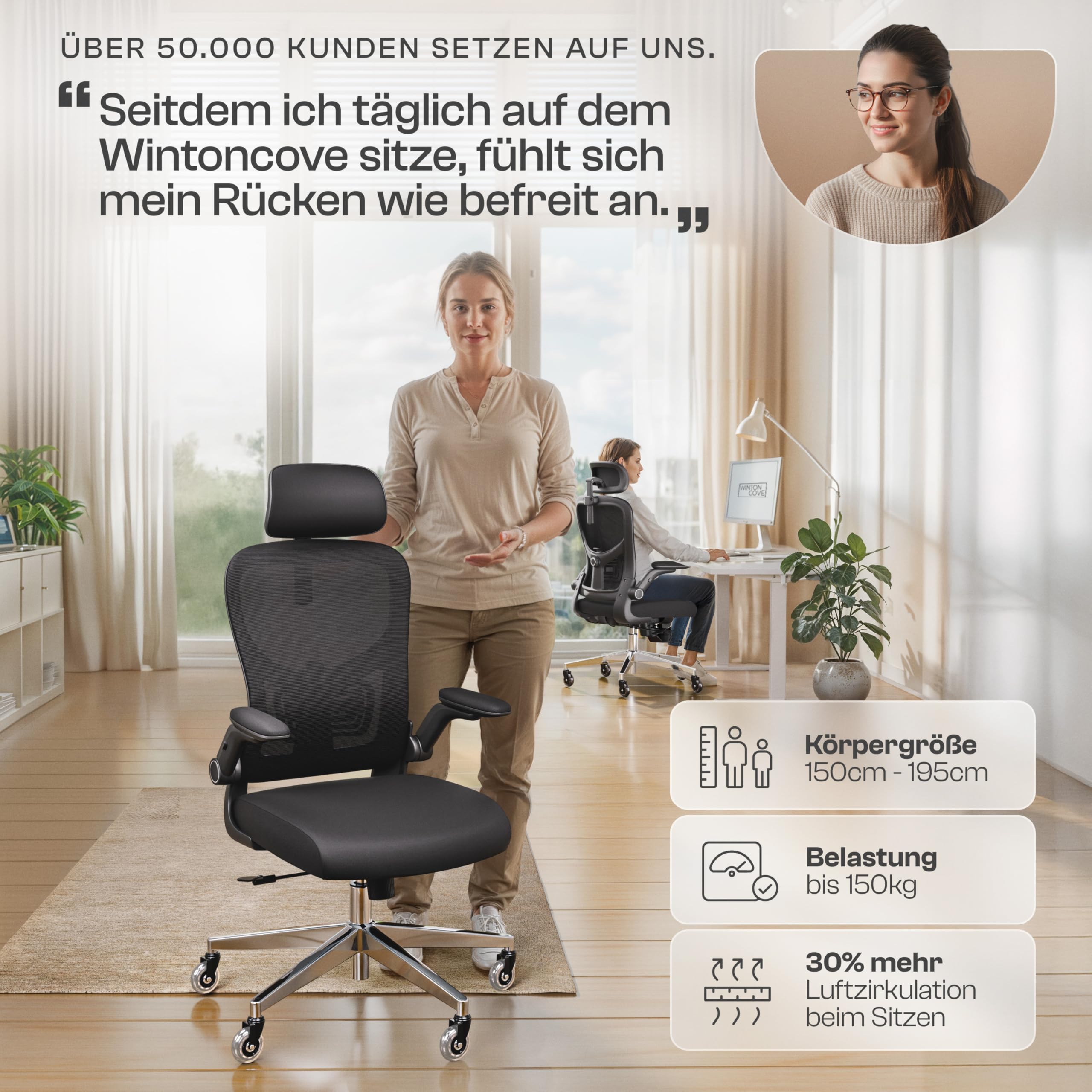 Gawain Bürostuhl Ergonomisch [VERGLEICHSIEGER] Drehstuhl 150kg | Schreibtischstuhl Ergonomisch | Komfortabler Gaming Stuhl | Bürostuhl Testsieger für höchsten Komfort und Ergonomie