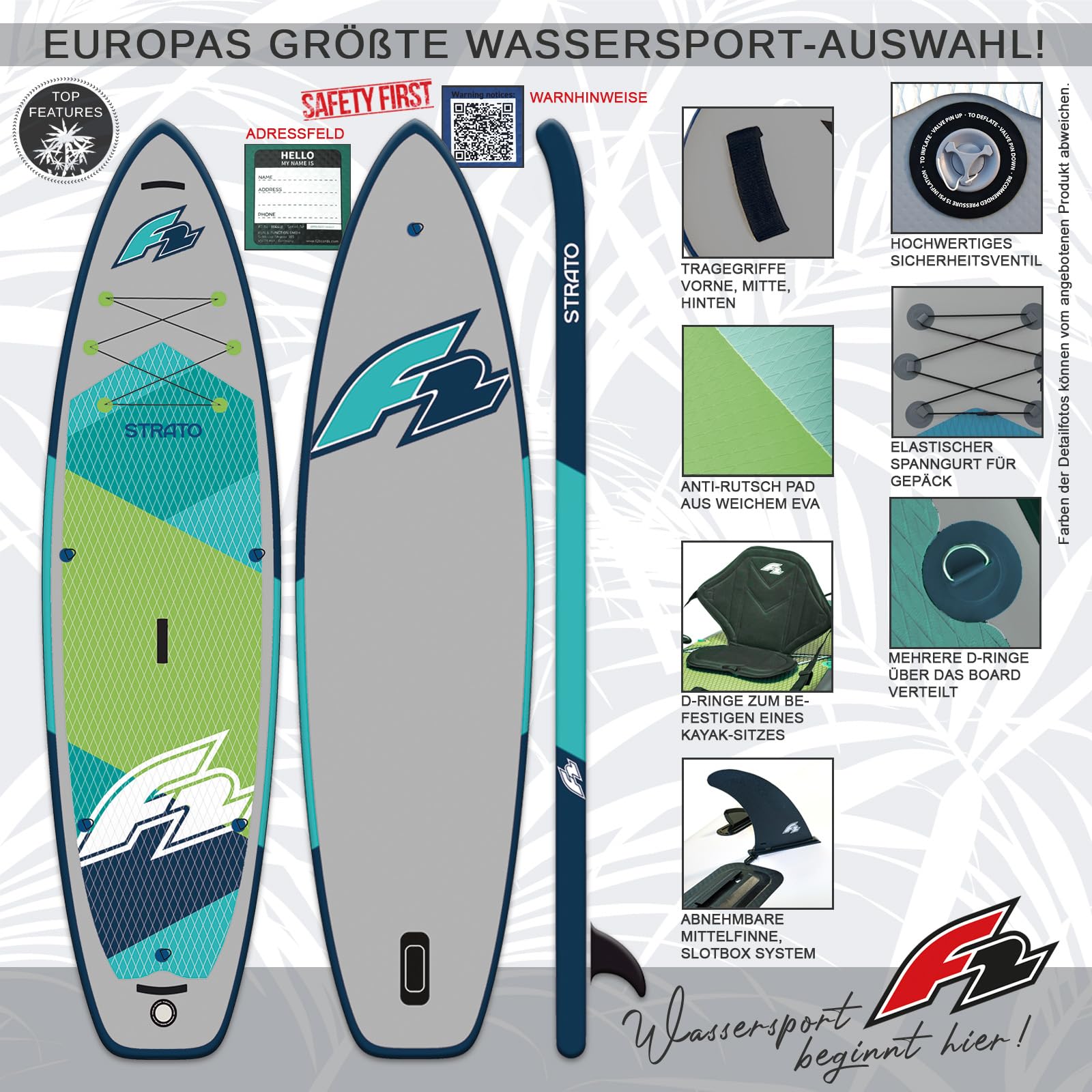F2 SUP Stand Up Paddle Board Strato 10'0''/10'5"/11'5"/12'5'' wählbar Grün