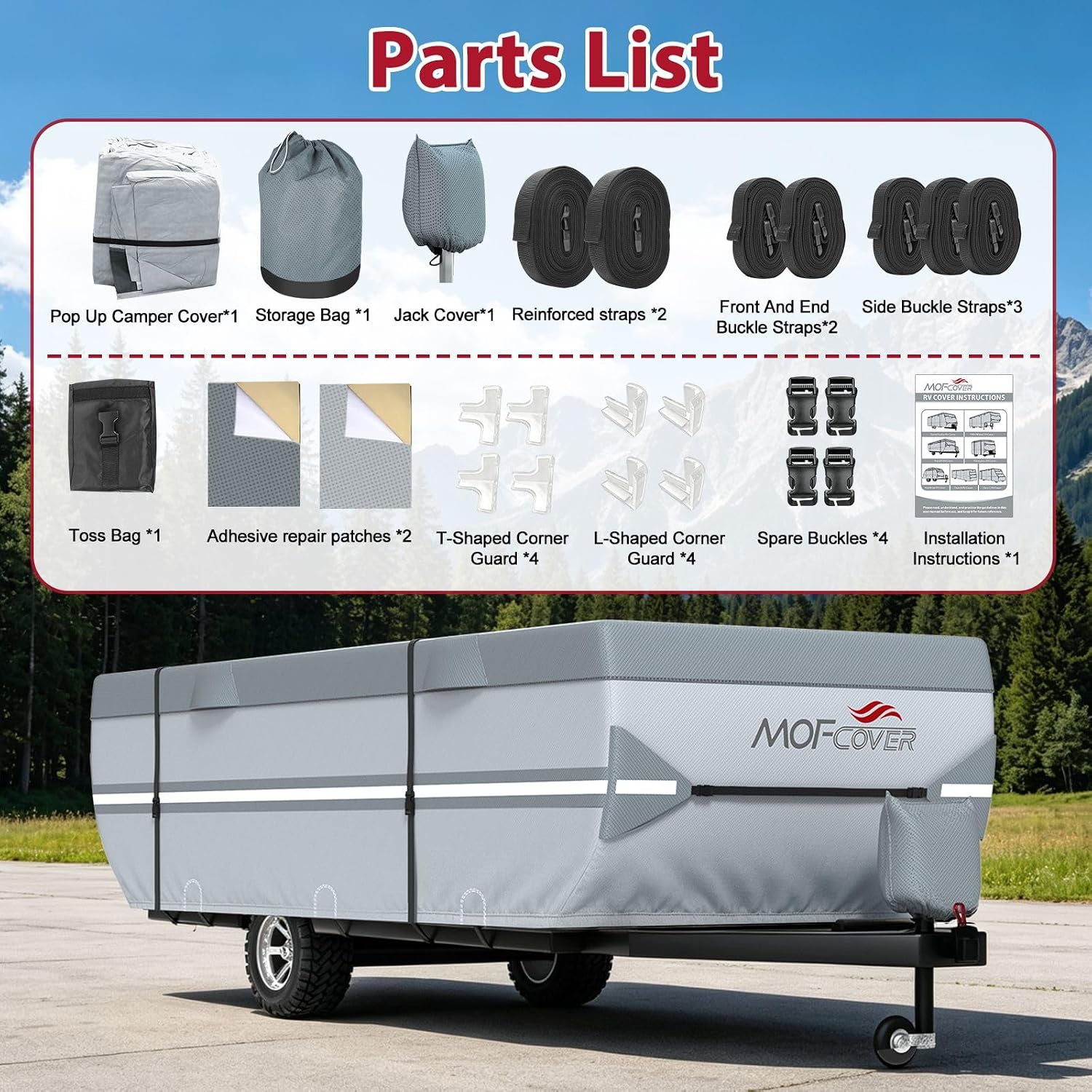 Pop Up Camper Cover, 9 Layers Rip-Stop 10-12ft Trailer Cover, Grey