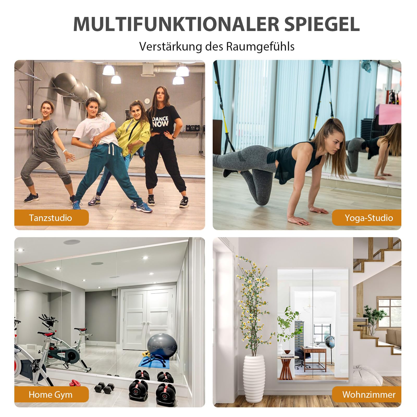 Snowdool Home Gym Spiegel 140x42cm 2 Stück, Rahmenlos & Gehärtet für Wand | Verzerrungsfrei, Sicherheitsglas, Polierten Ecken, Z-Halterung, Große Rahmenlos Ganzkörperansicht für Fitness, Garage, Tanz