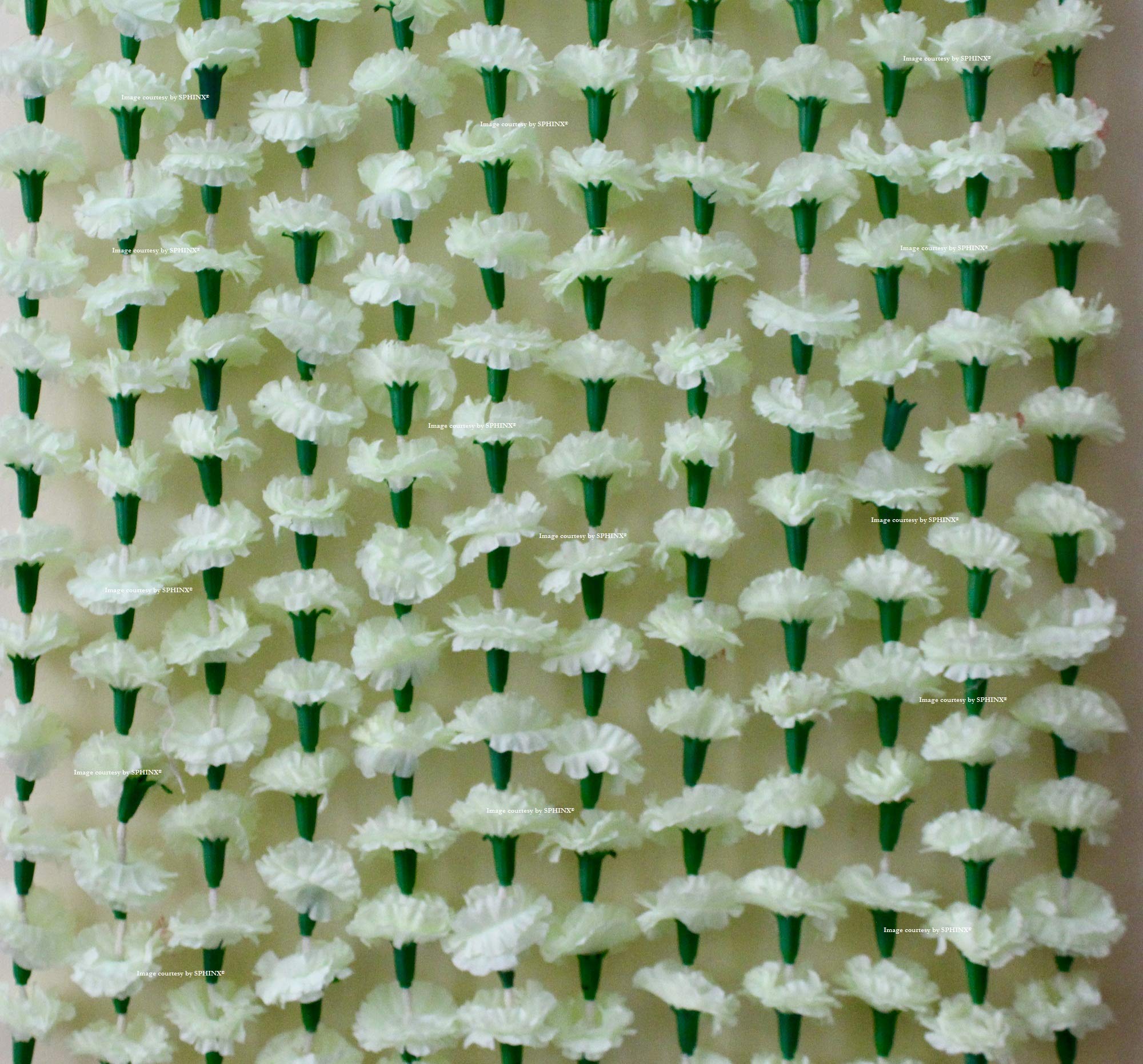 SPHINX Re-usable Traditional Artificial marigold flowers fabric garlands for Festive Pooja Wedding Housewarming Diwali Decorations (Approx 5.5 ft) - (Off-white/Greenish (36FG), 6)