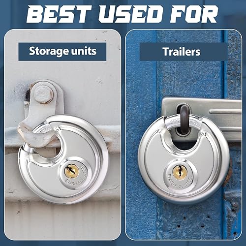 Miniatura 6 de Chumia Paquete de 16 candados con igual llave, acero inoxidable de 2-34 pulgadas de ancho, cerraduras de disco de grillete de 38 pulgadas para