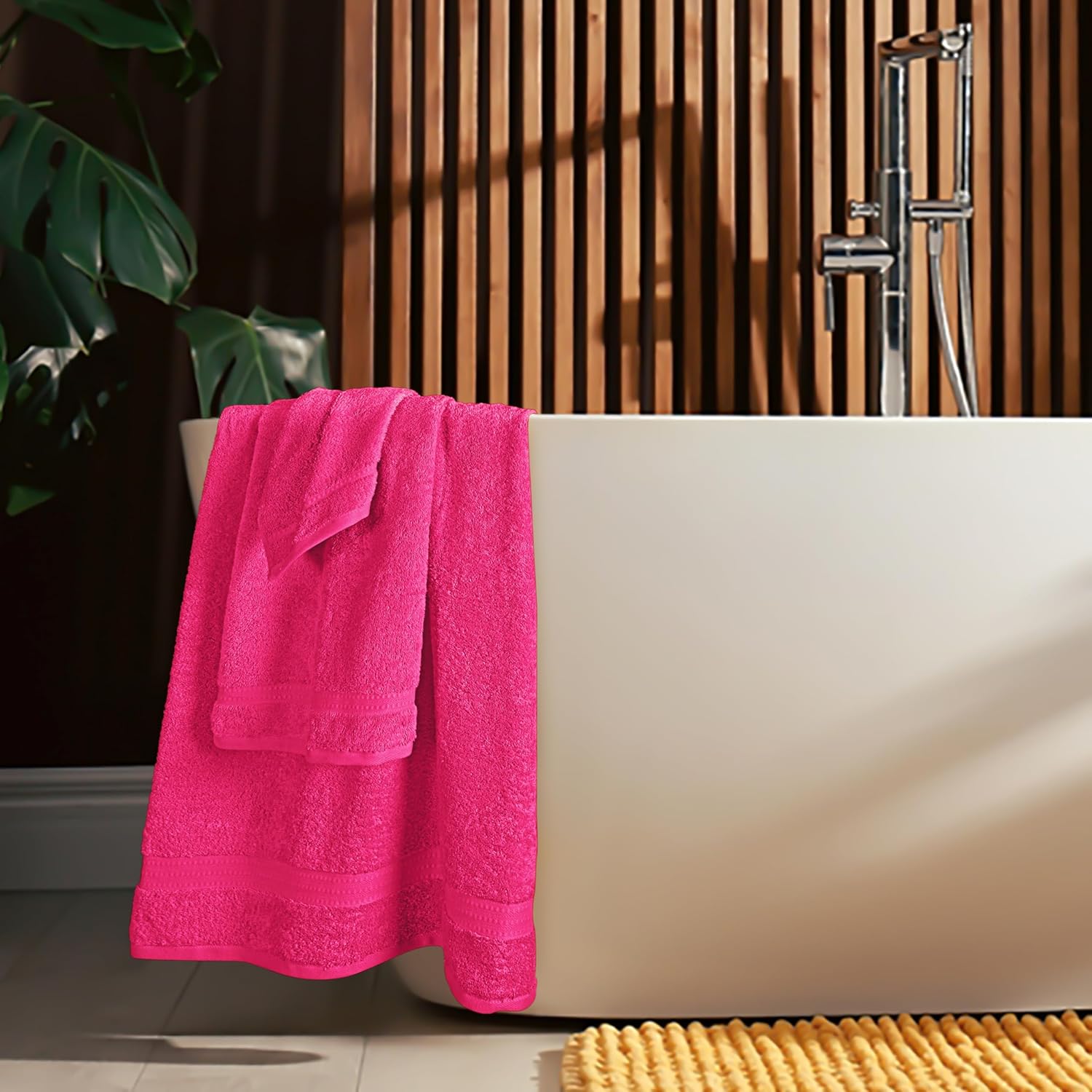 MyOwn 6 Piece Towel Set, 100% Combed Cotton - 2 Bath Towels, 2 Hand Towels, 2 Wash Cloths - 500 GSM Luxury Hotel Quality Ultra Soft Highly Absorbent Towel Set for Bathroom - Hot Pink - Image 4