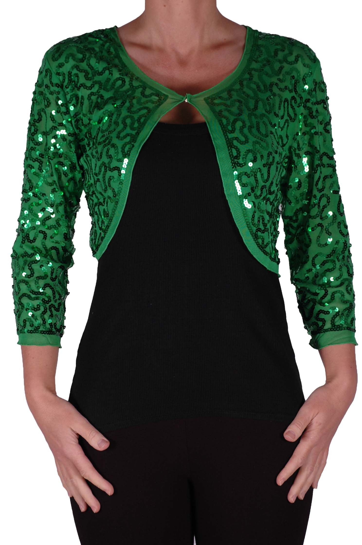 Eye Catch - Scarlett Sequin Chiffon Long Sleeve Top Bolero Shrug Cardigan