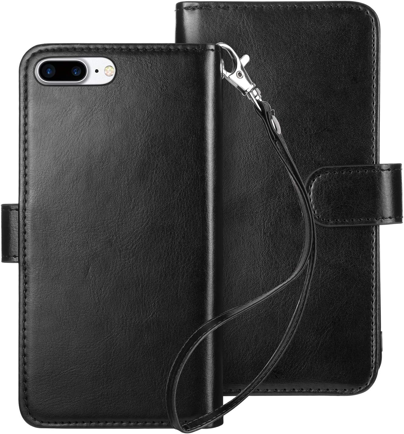 HianDier Case for iPhone 8 Plus Wallet Case with Card Holder 9 Slots Detachable PU Leather Flip Cover Shockproof Magnetic Clasp Lanyard Dual Layer Case for iPhone 7 Plus 8 Plus 6 Plus 6s Plus, Black