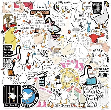 Funny Goose Stickers for Water Bottle, ZLWSD Cute Cartoon Goose Vinyl Decals for Kids Teens Adults, 50Pcs Animals Waterproof Labels Sticker for Graffiti Cups Guitar Luggage Scrapbook