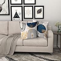 Vista 6 de juego de 4 fundas de almohada bohemias grises y azules de 20 x 20 pulgadas, fundas de almohada geométricas abstractas de estilo moderno de mediados