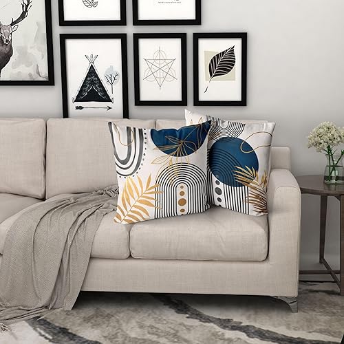 Miniatura 6 de Juego de 4 fundas de almohada bohemias azules y grises, decoración moderna de mediados de siglo, fundas de almohada geométricas abstractas de 16 x