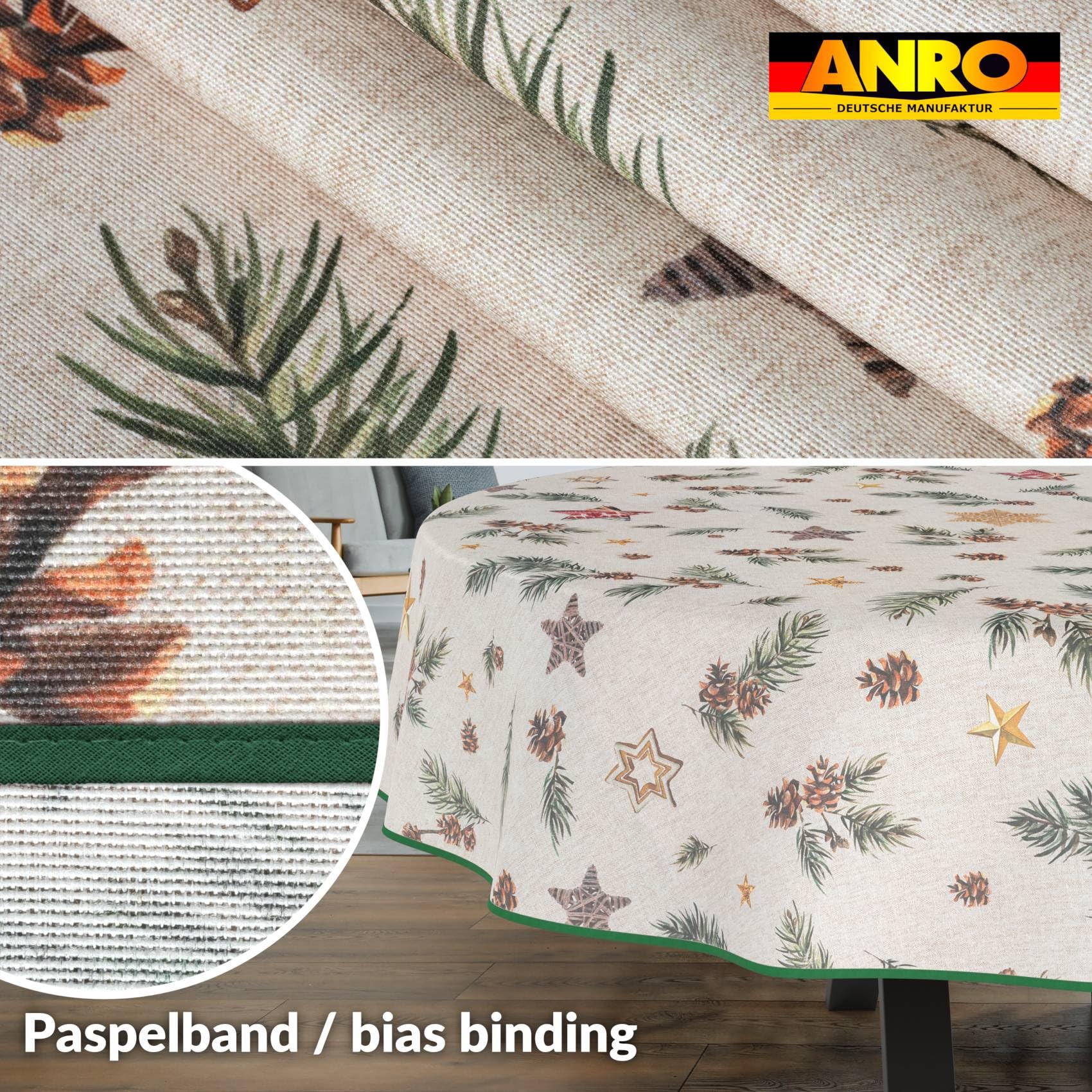 ANRO Tischdecke abwaschbar Weihnachten Stern mit Saum oval 180x140 cm