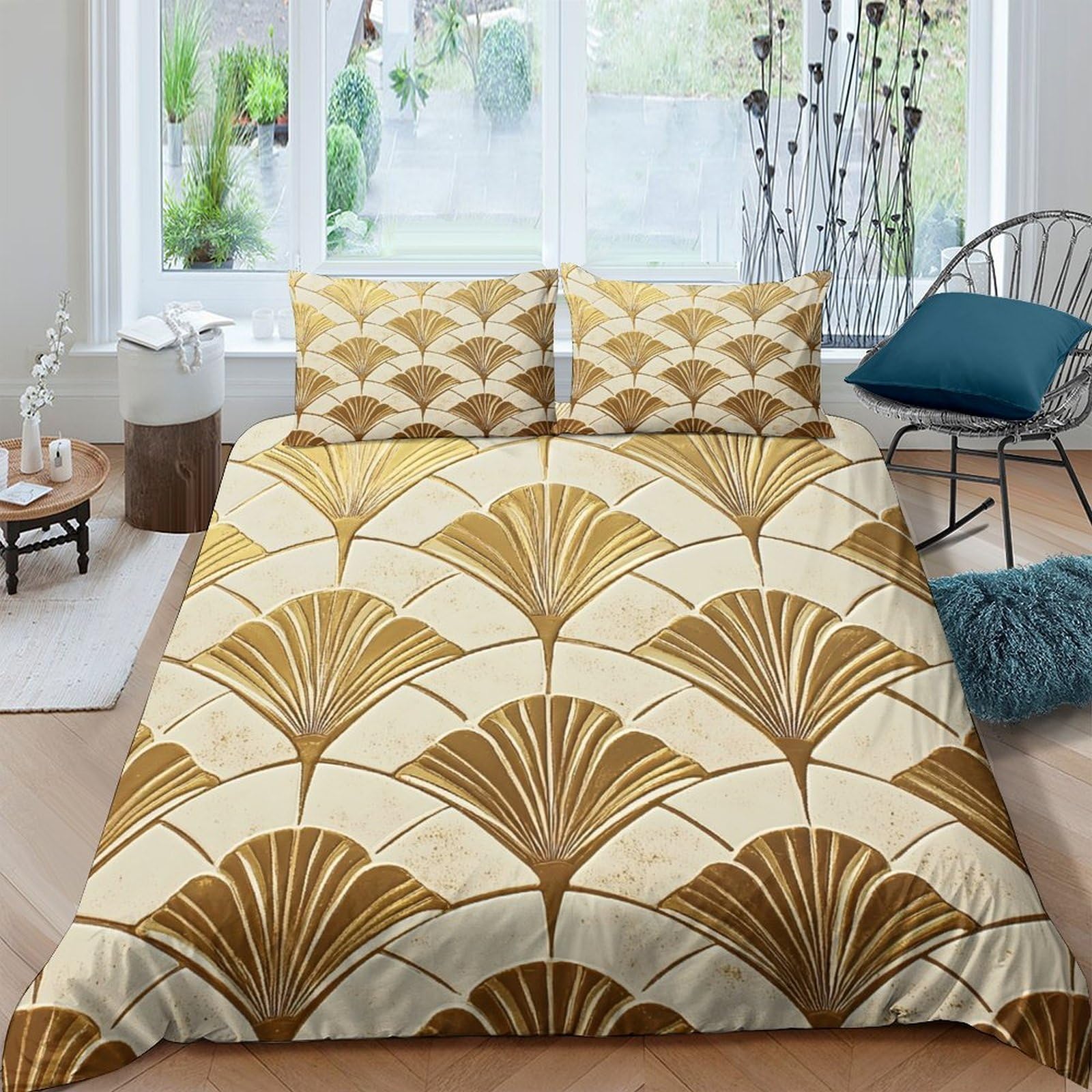 Ctjqhvkz Style-5 3D Printed Golden Fan Fitted Sheet Microfiber Bedroom Decor Art Deco Pattern Mattress Cover For Home Guest Room Single（135X200cm）