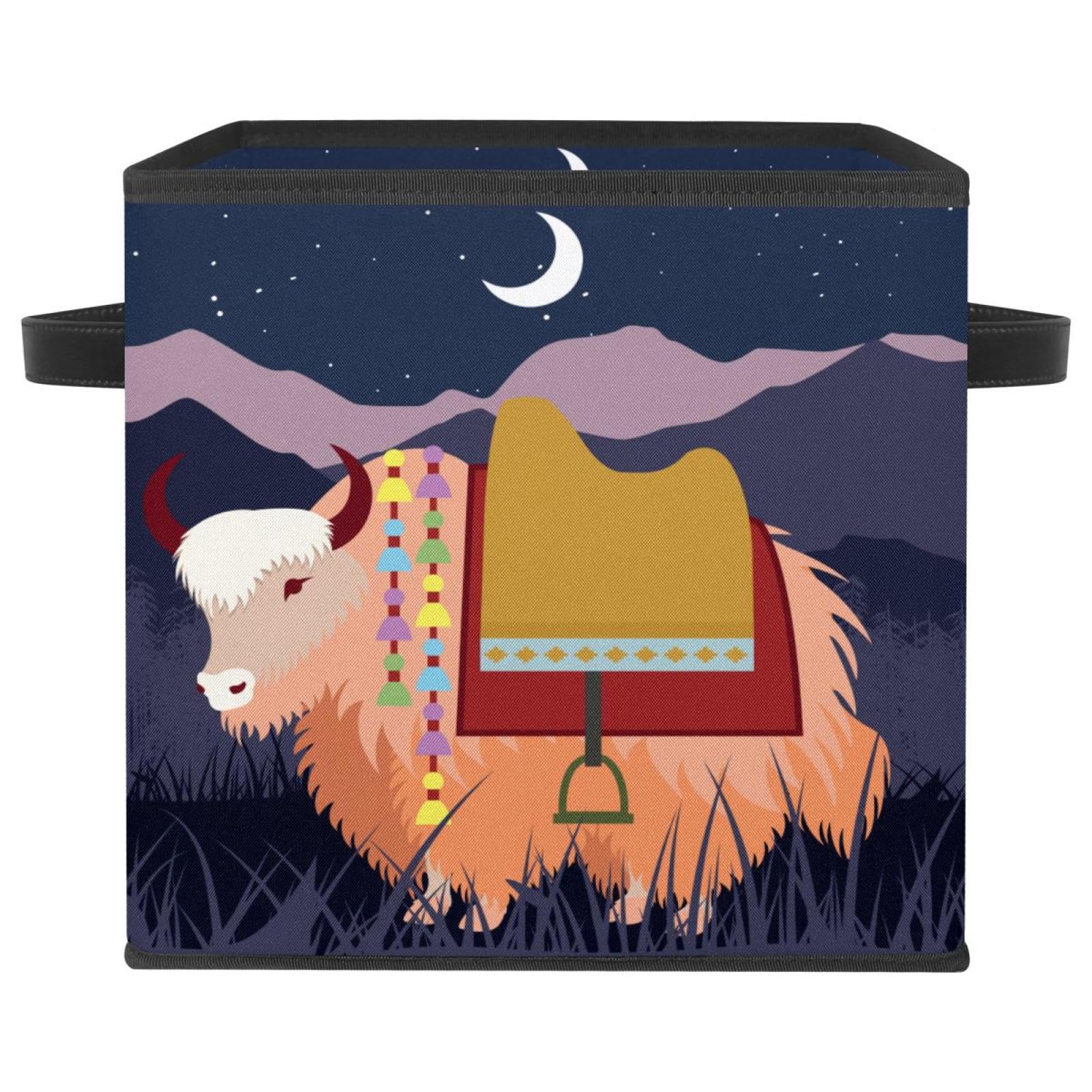Boîte de rangement pliable Yak Cattle Night cube en tissu avec poignées