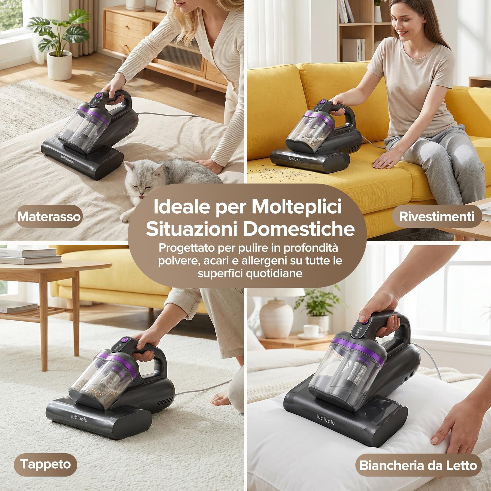 Lubluelu Aspirapolvere Antiacari 3-in-1 per Materassi, Potente Aspirazione 18 kPa, Pulitore per Materassi contro Acari, Polvere e Allergeni, Aspirapolvere Manuale per Letto, Divano, Poltrone e Tessuti