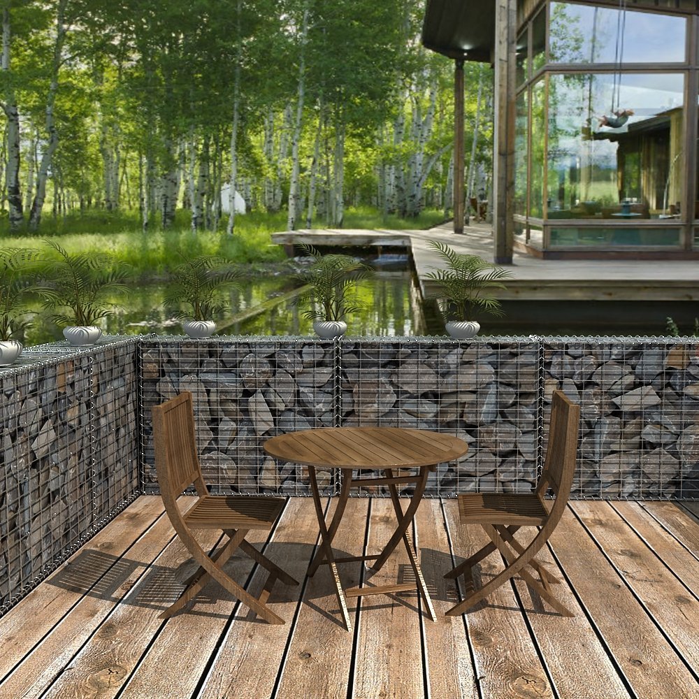 DEFACTO Gaviones de piedra, cesta de piedra, gaviones para pared, cesta de alambre, para interior y exterior, gris, grosor del alambre: 4 mm, incluye 4 soportes de distancia 100 x 50 x 30 cm