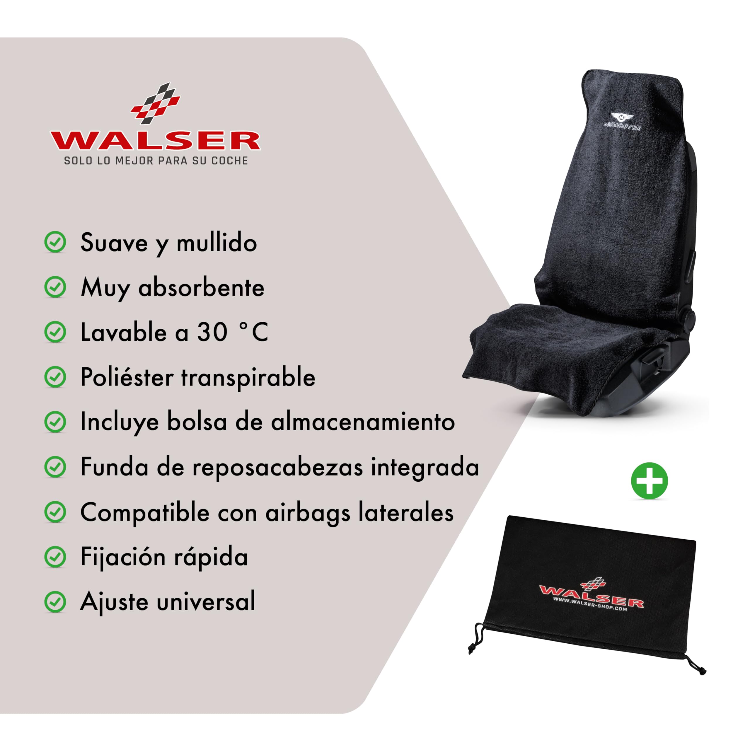 Walser Funda de Asiento Multicover, Funda de Asiento de Coche Universal, Funda de Asiento de Coche Lavable Negro