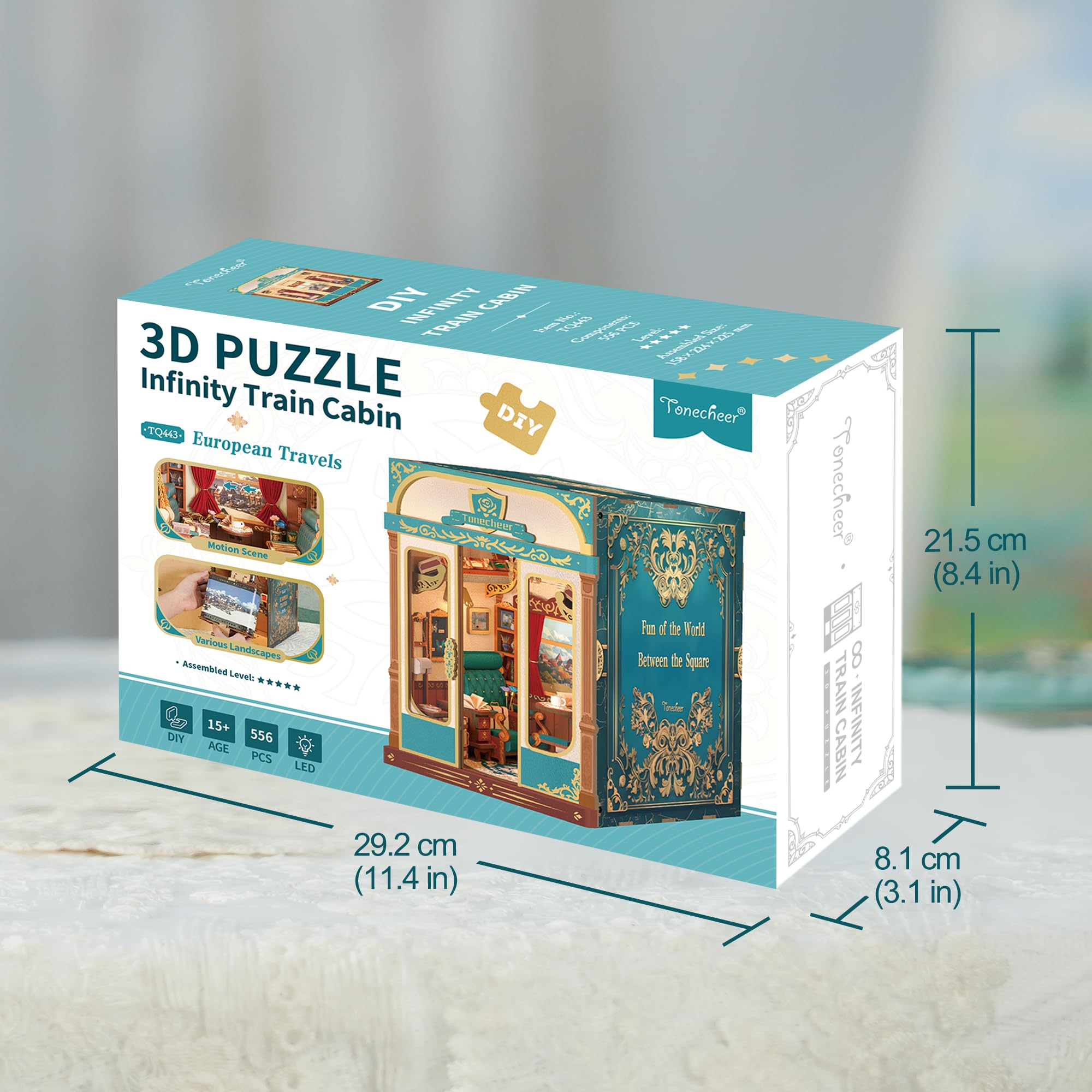 Tonecheer Zestawy do Kącika Książkowego, Nieskończony Przegródka 3D Puzzle, Drewniane Podpórki do Książek dla Dorosłych, DIY Miniaturowy Domek do Dekoracji Bibliotek i Księgozbiorów (Europejski