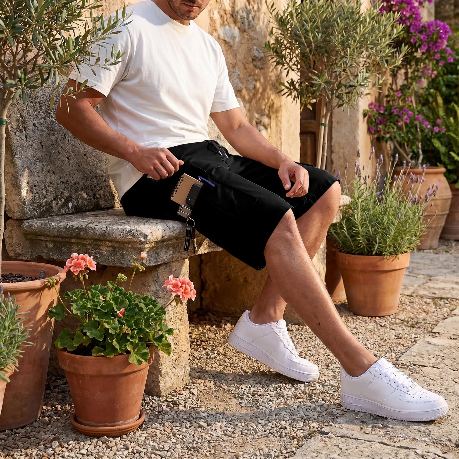 MOKBAY Pantalones Cortos para Hombre Senderismo Pantalon Corto Sin Cinturón Bermudas Cargo Cargo Shorts Hombre con Bolsillo