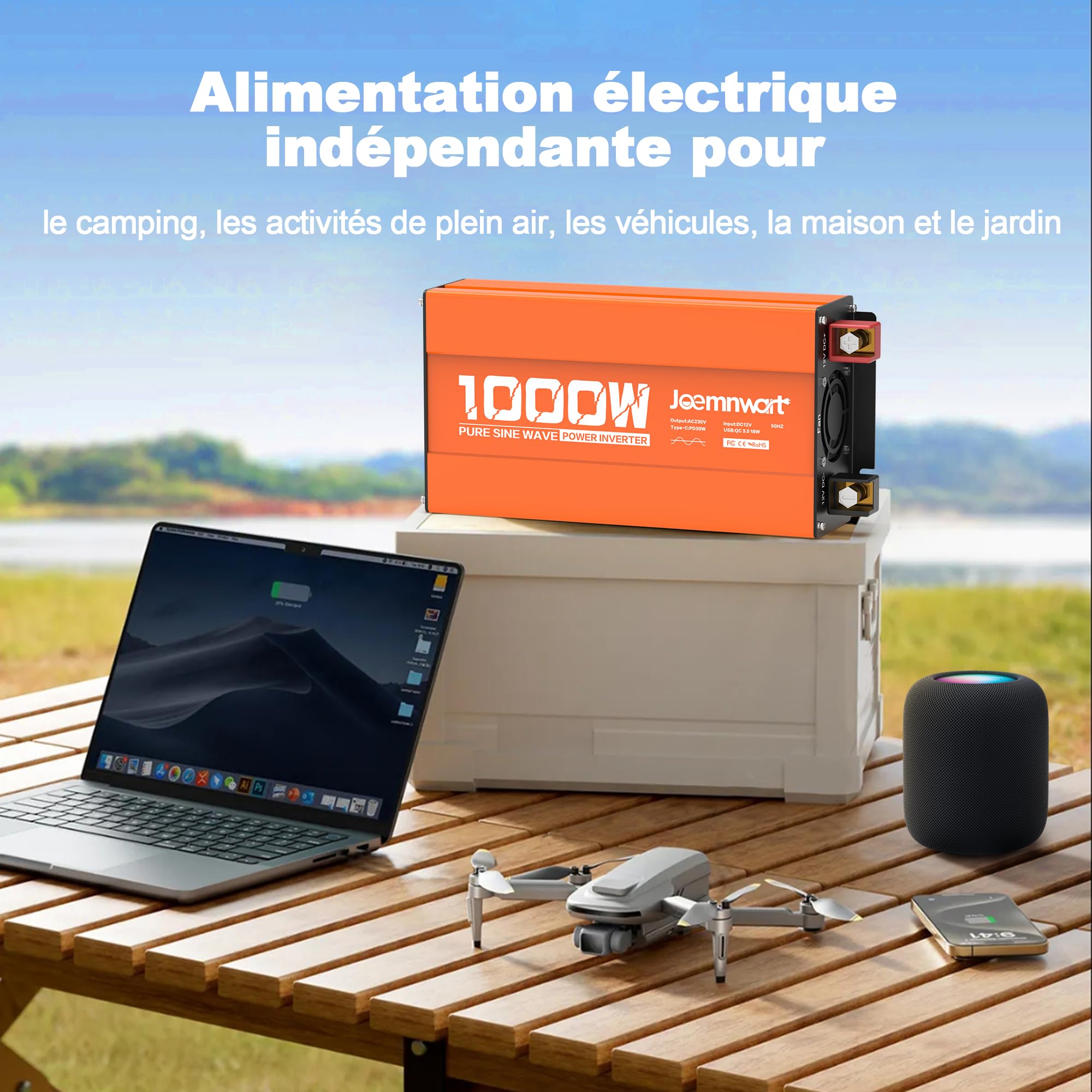 1000W Reiner Sinus-Spannungswandler, 12V auf 230V Wechselrichter mit LCD Display