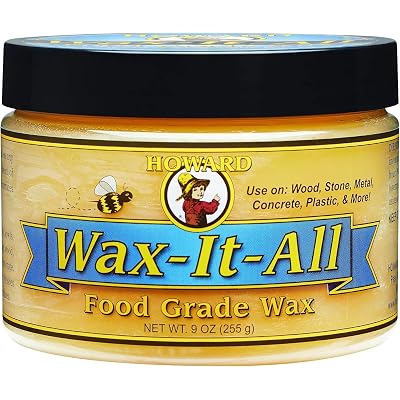 HOWARD WAX-IT-All - Protective Food-Grade Wax, Beeswax Wood Polish: Beautifies and Extends the Finish of Surfaces, Food Grade Beeswax Ideal for Wood, Stone, Metal, Cement, Paint, Plastics, 9 Fl oz