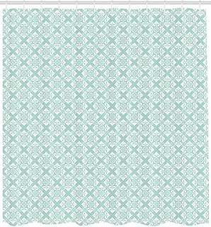 Nyngei Blaugrüner und weißer Duschvorhang Altmodische abstrakte Mosaik-Gestaltungselemente mit Blumendetails Stoff-Badezim...