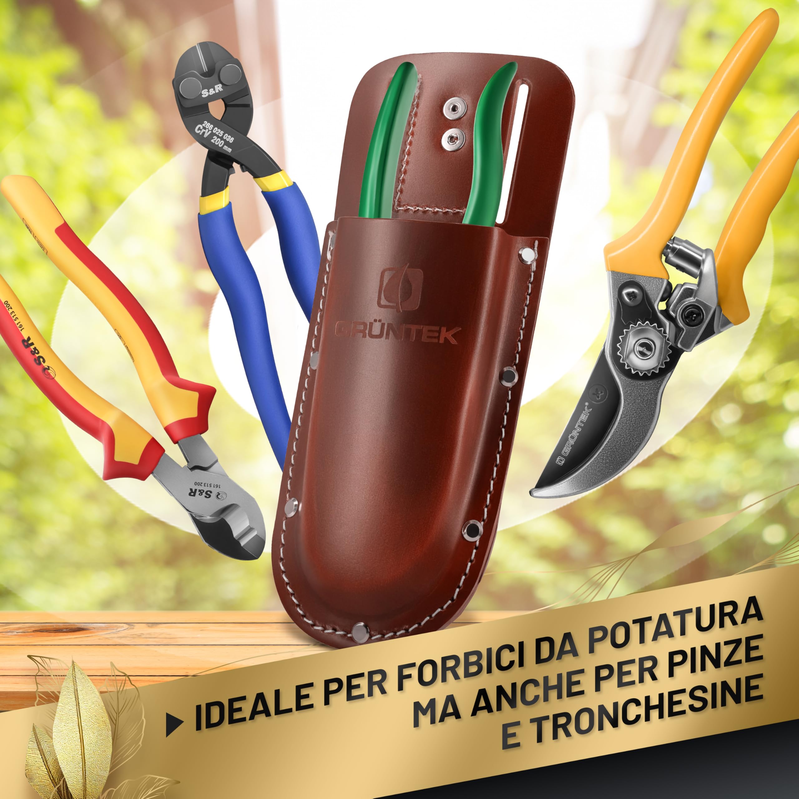 GRÜNTEK Fondina per Cesoie da Giardino in Vera Pelle Fodero Custodia per Forbici da Potatura in Cuoio di Colore Marrone Scuro