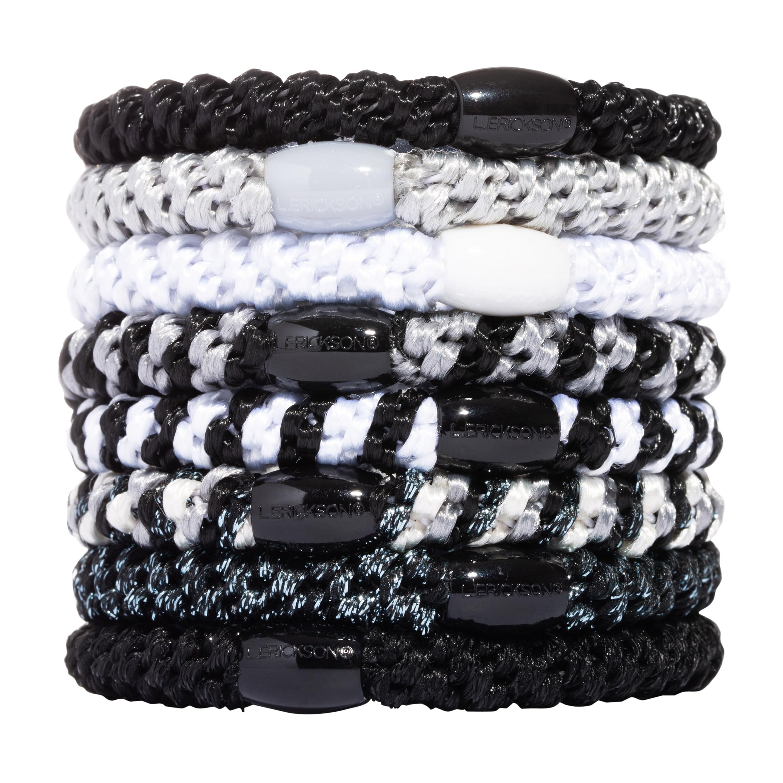 L. Erickson Hair Ties, Night Owl - 8 Pack Grab and Go Ponytail Holders - No Damage Hair Bands - Hair Accessories for Women