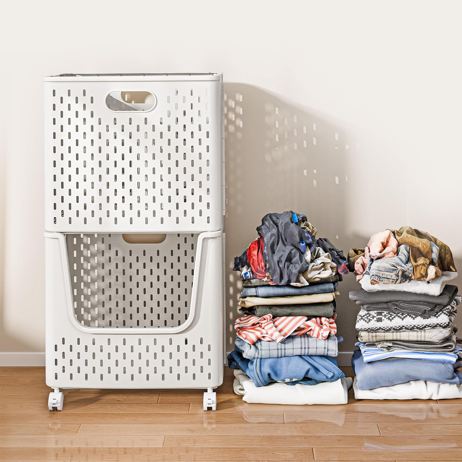 Laundry Basket Collapsible Clothes Hamper Freestanding Laundry Hamper Bag Dirty Clothes Organizer Plastic Laundry Sorte?2 Pack? 2XL1