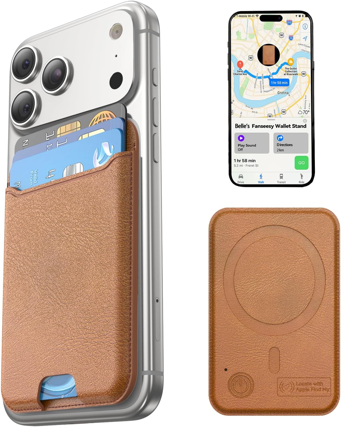 for MagSafe Wallet, Works with Apple Find My,4 Card Holder, Magnetic Phone Wallet for iPhone 17/16/15/14/13/12 Pro Max Air Plus Series, RFID Blocking Vegan Leather,Black