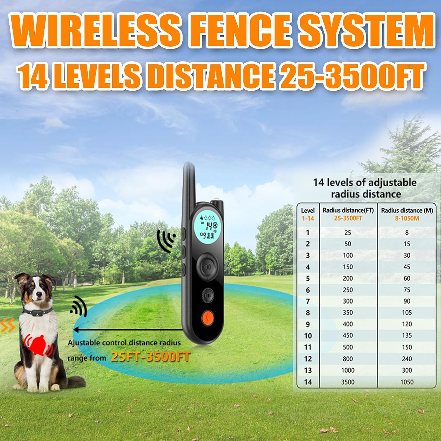 Wireless Dog Fence System 25FT to 3500FT, Dogs Training Collar with Remote Control 5905FT, 3 Training Mode Beep Vibration Shock, SOS Flashlight, 185 Days Standby Time, IPX7 Waterproof