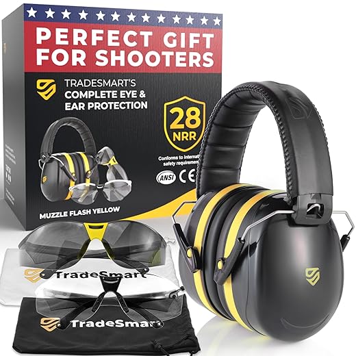 TradeSmart High-Performance Earmuffs for Shooting Range & Shooting Eye Protection Glasses + Firearm Confidence Course