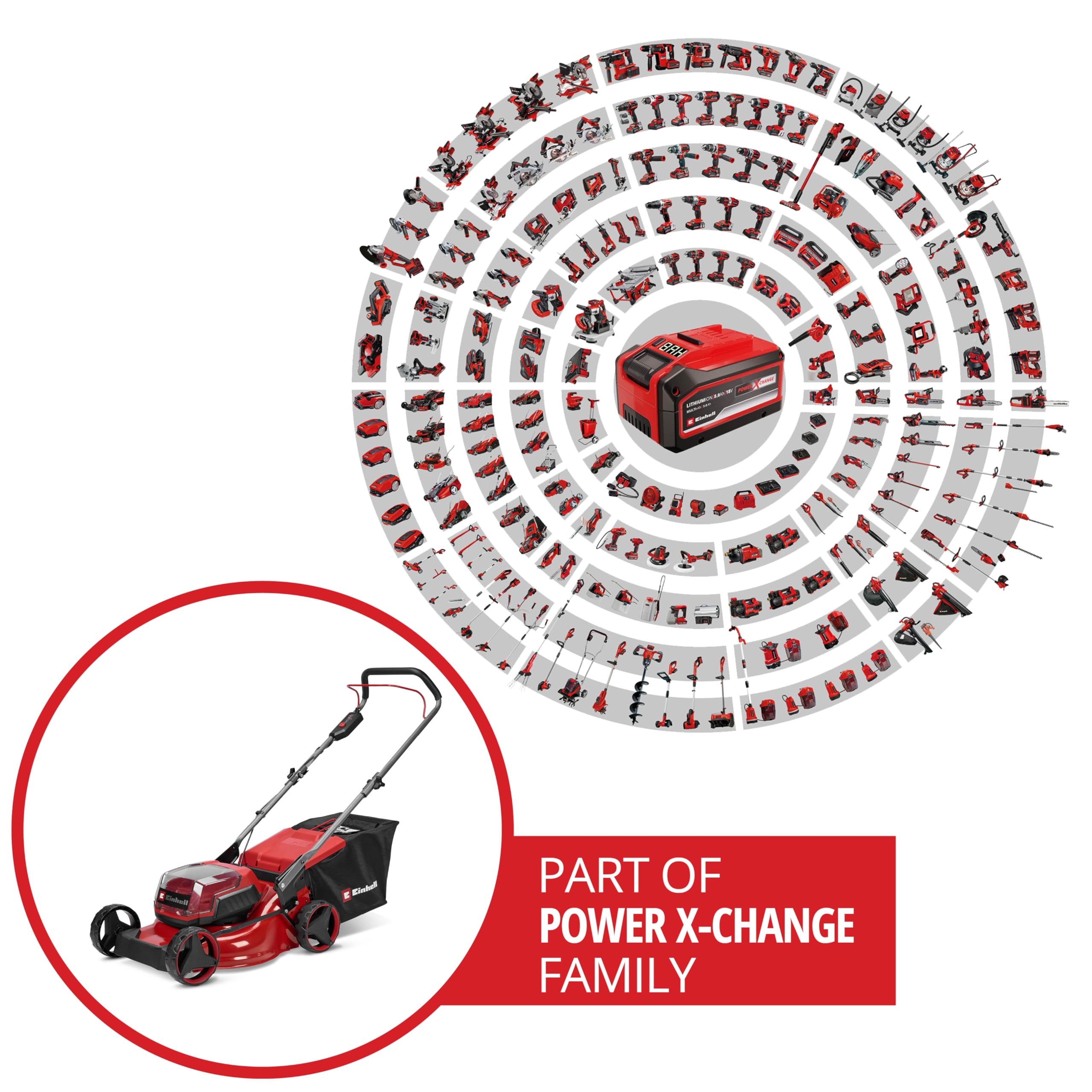 Einhell cortacésped con batería GC-CM 36/42 Li BL (2x4,0Ah) Power X-Change (36 V, 42 cm de Ancho de Corte, hasta 400 m², Brushless, Cesta 50 L, Incl. 2 baterías 4,0Ah + 2 Cargadores)