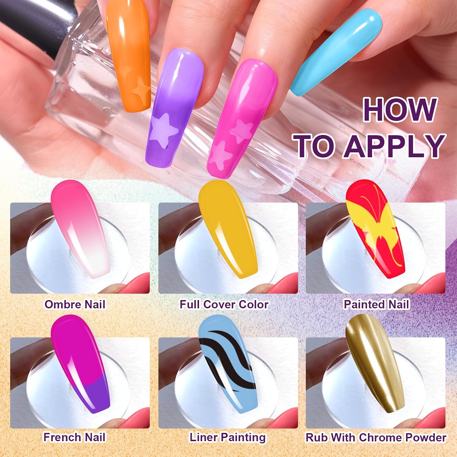 12 Colors Pat Painting Nail Gel,Hema＆TPO Free,6-in-1 Gradient Ombre Paint Nails Gel Palette for Blooming,Nail Color Gel,Liner Gel,French Nail,with Chrome Powder,No Wipe,DIY Nail Art(D)