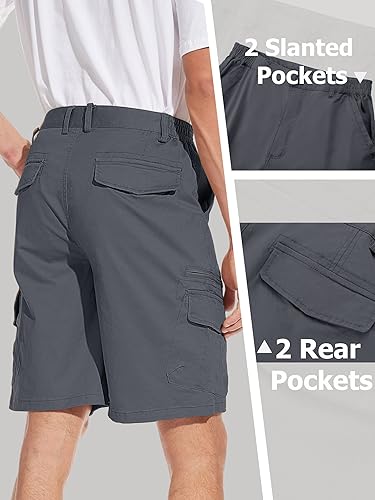 Miniatura 4 de TACVASEN Pantalones cortos de carga para hombre, 7 bolsillos, cómodos, de algodón, cintura elástica, pantalones cortos de trabajo causales